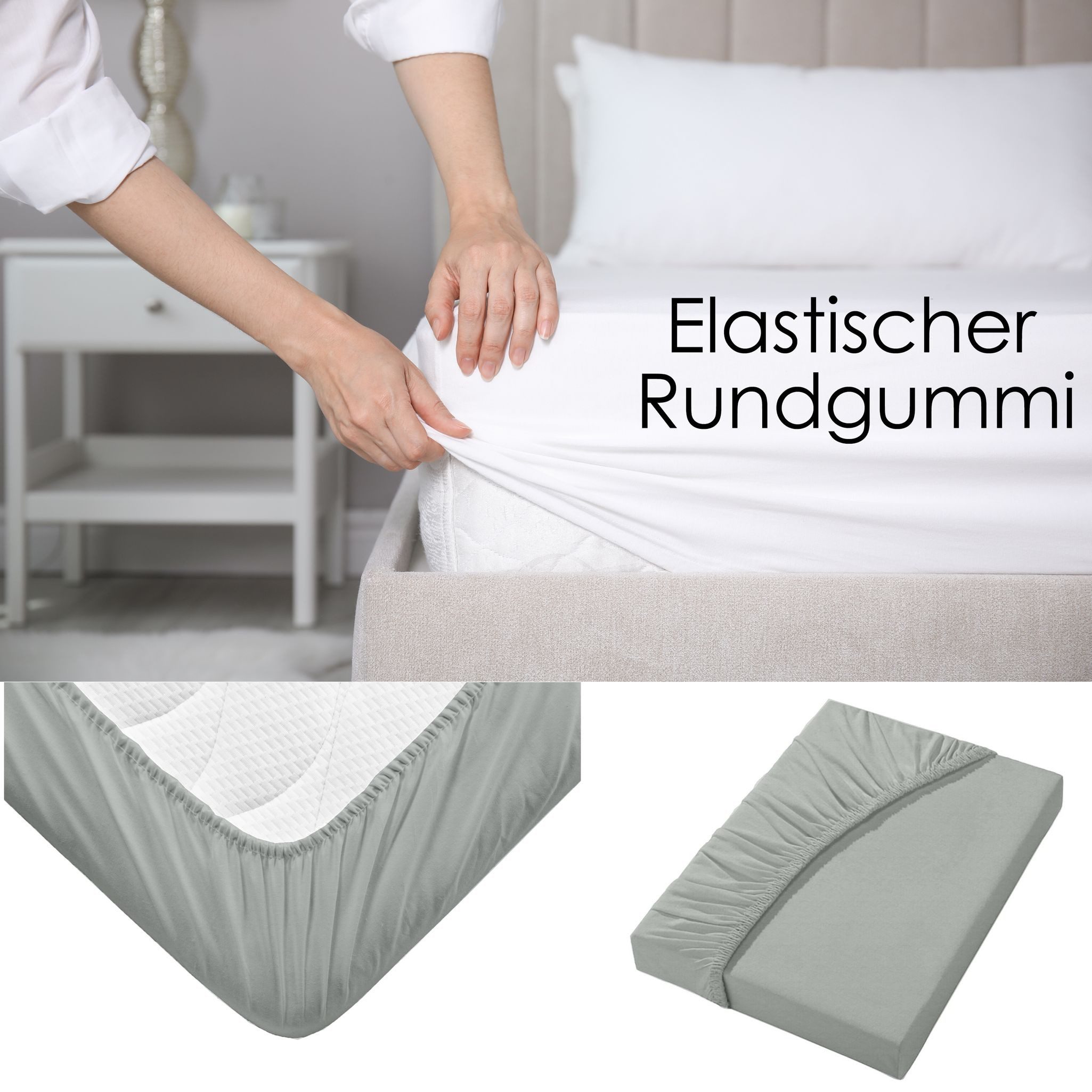 JACK Spannbettlaken JACK hochwertiges Laken Satin Uni Spannbetttuch Gummizug, Satin, Gummizug: Rundumgummizug, (1 Stück), 90-100 / 140-150 / 180-200 x 200 cm, v – Bild 5 von 5
