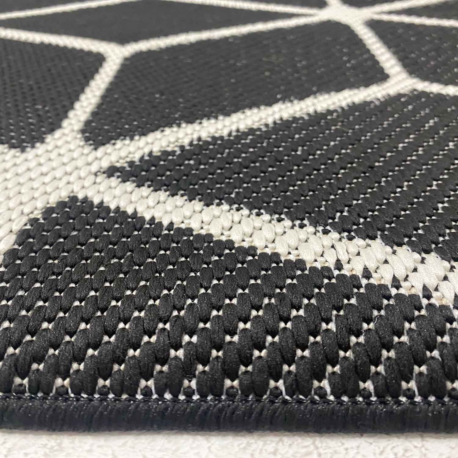 Outdoorteppich Teppich Rauten Muster In- und Outdoor Tauglich Robuster  Flachgewebe 100% Polypropylen Schwarz, Vimoda, Rechteckig