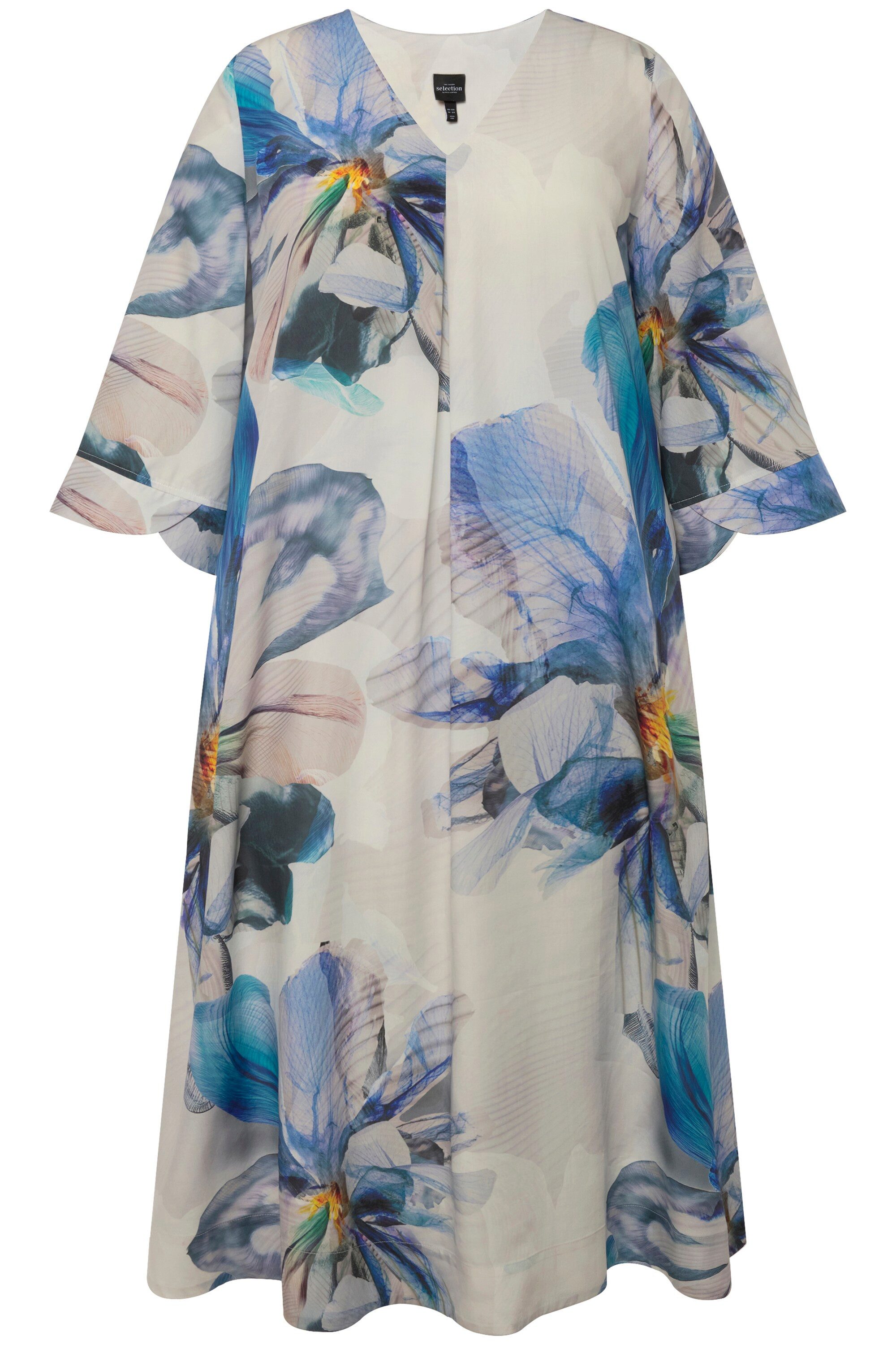 Ulla Popken Midikleid Midikleid Lyocell A-Linie V-Ausschnitt 3/4-Arm günstig online kaufen