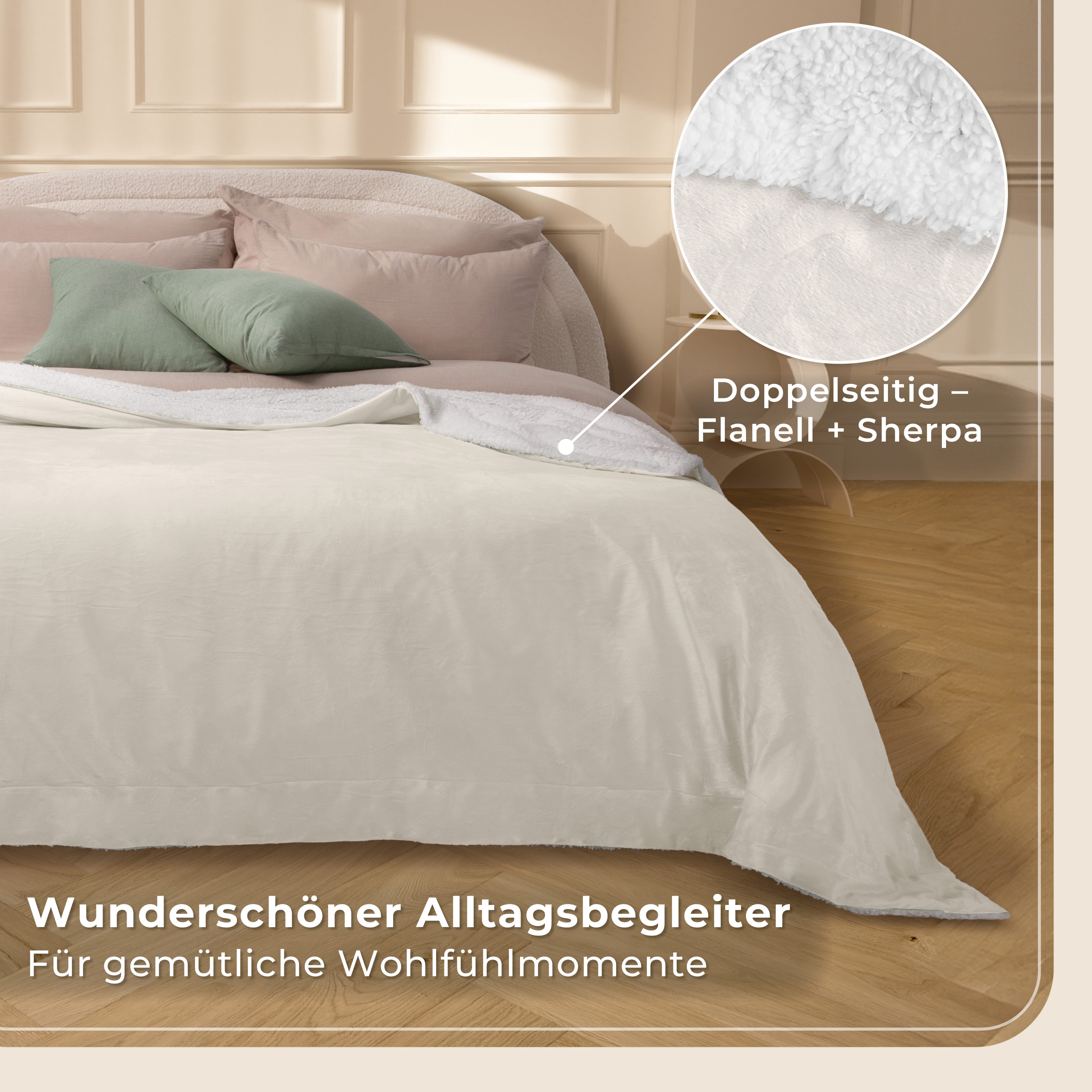 Wohndecke in Lammfell-Optik Kuscheldecke weich & flauschig - Sherpa Fleecedecke, Gräfenstayn, Warme Wolldecke & Sofaüberwurf Tagesdecke für Couch & Sofa – Bild 4 von 5