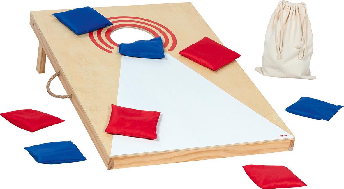 goki Spielesammlung Cornhole Wurfspiel - aus Holz, mit 8 Wurfsäckchen, Cornhole Wurfspiel