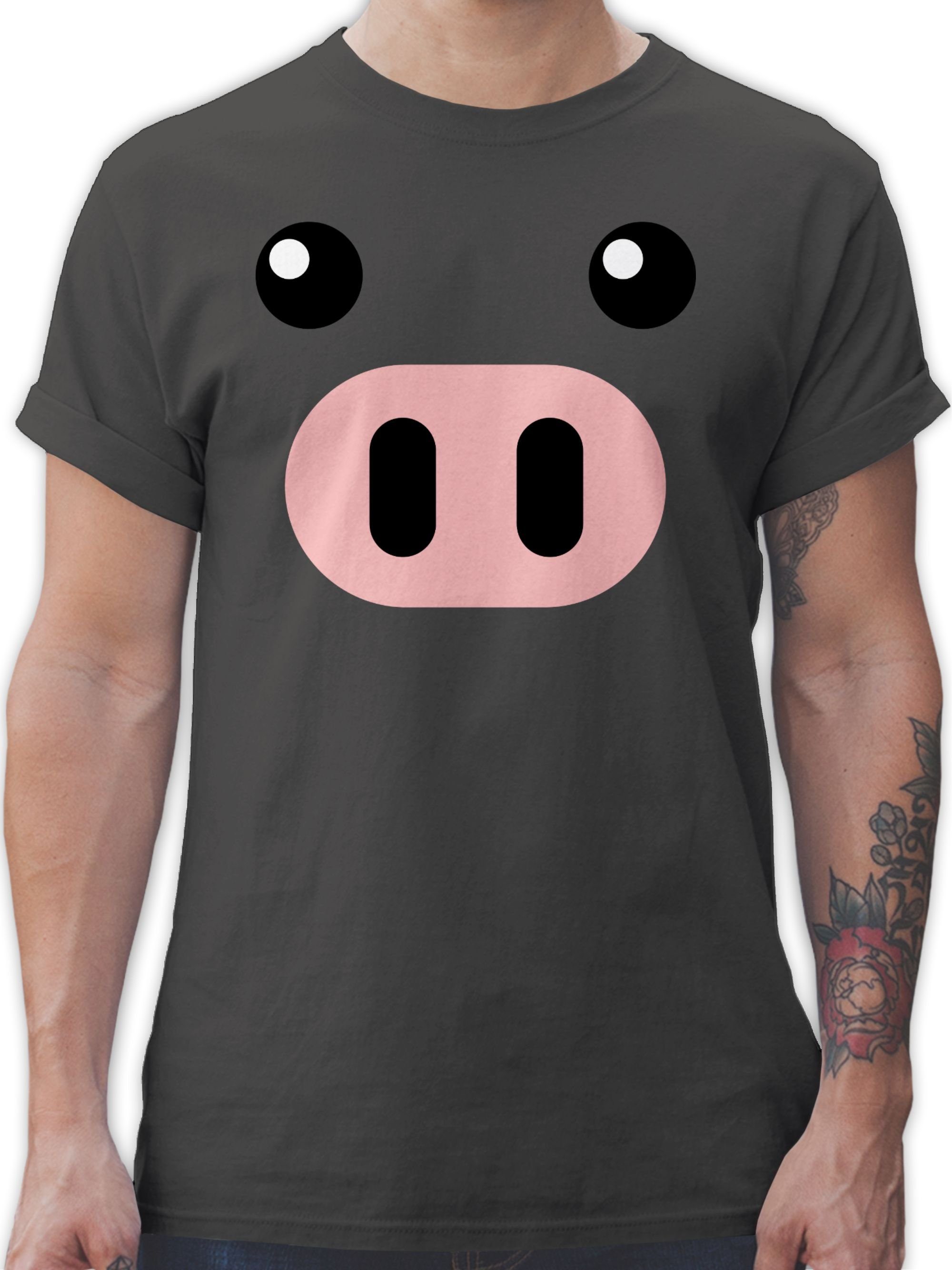 Shirtracer T-Shirt Schwein Kostüm - Schweinchen Schweine Sau Ferkel Pig Schweinebau Karneval Outfit 1 Dunkelgrau