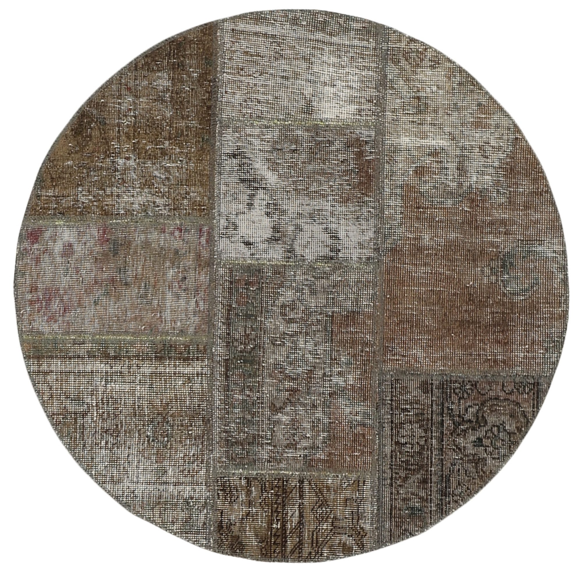 Wohnando Teppich MY-RUG Vintage Patch Work Floral & Ornamentiert 100x100cm, Rund, Höhe: 10 mm, Handgeknüpfter Teppich,Handgesponnene Wolle, mit Naturfarben gegärbt