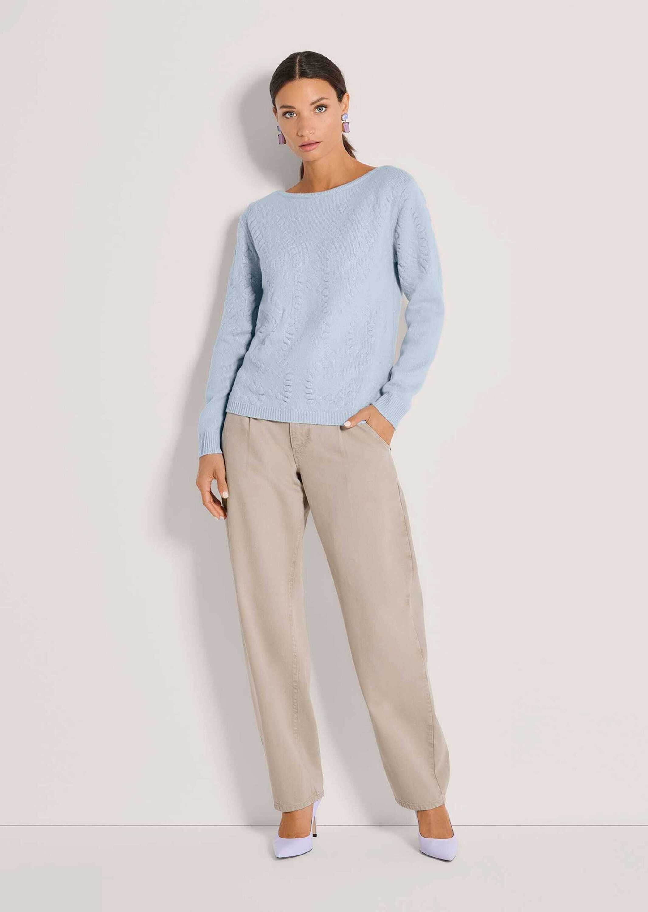 MADELEINE Strickpullover Kaschmirpullover mit Strukturstrick U-Boot-Ausschnitt, überlappende Schultern & Struktur-Mix