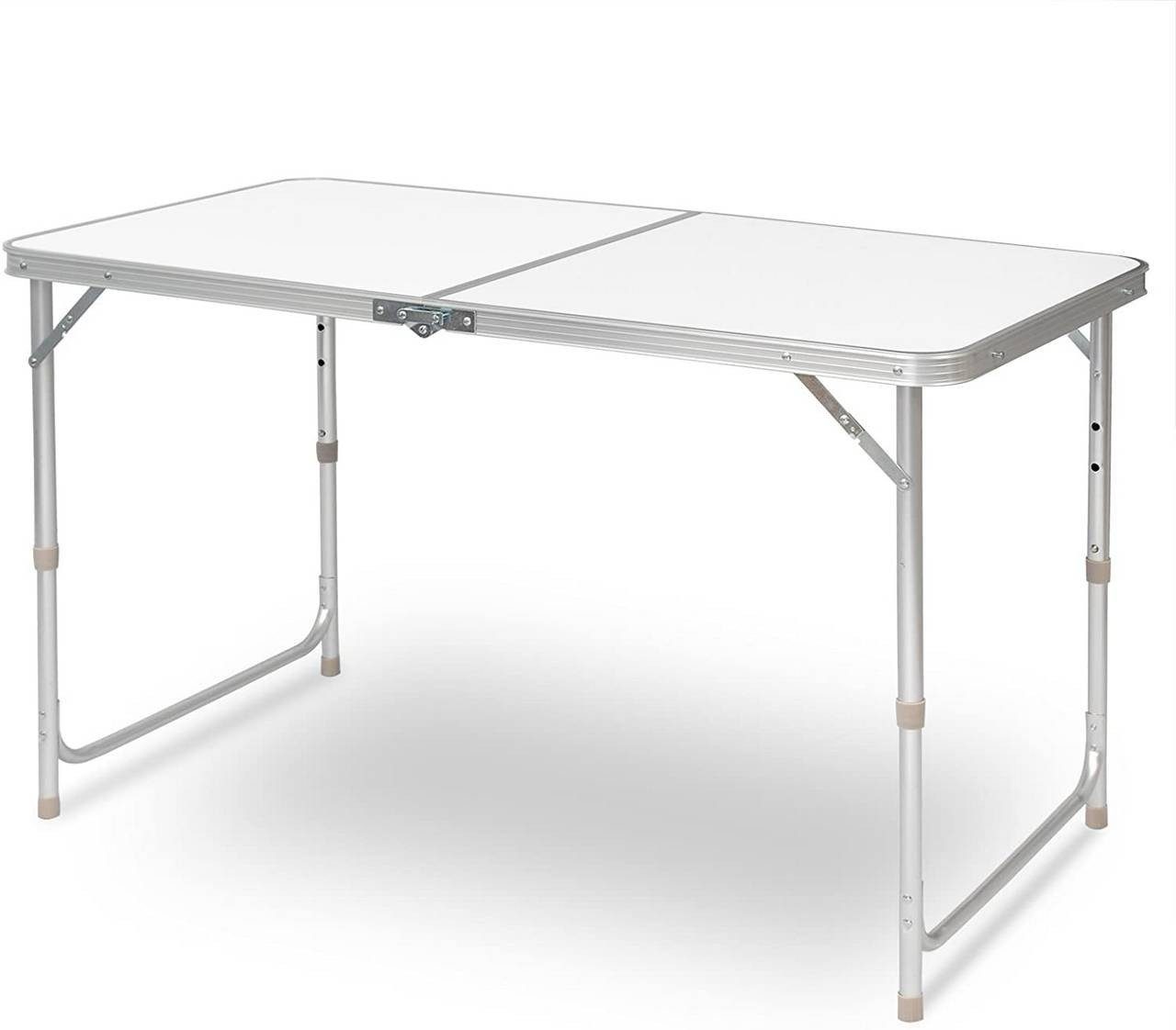 EUGAD Campingtisch, zusammenklappbar, Tischplatte MDF höhenverstellbar Weiß aus