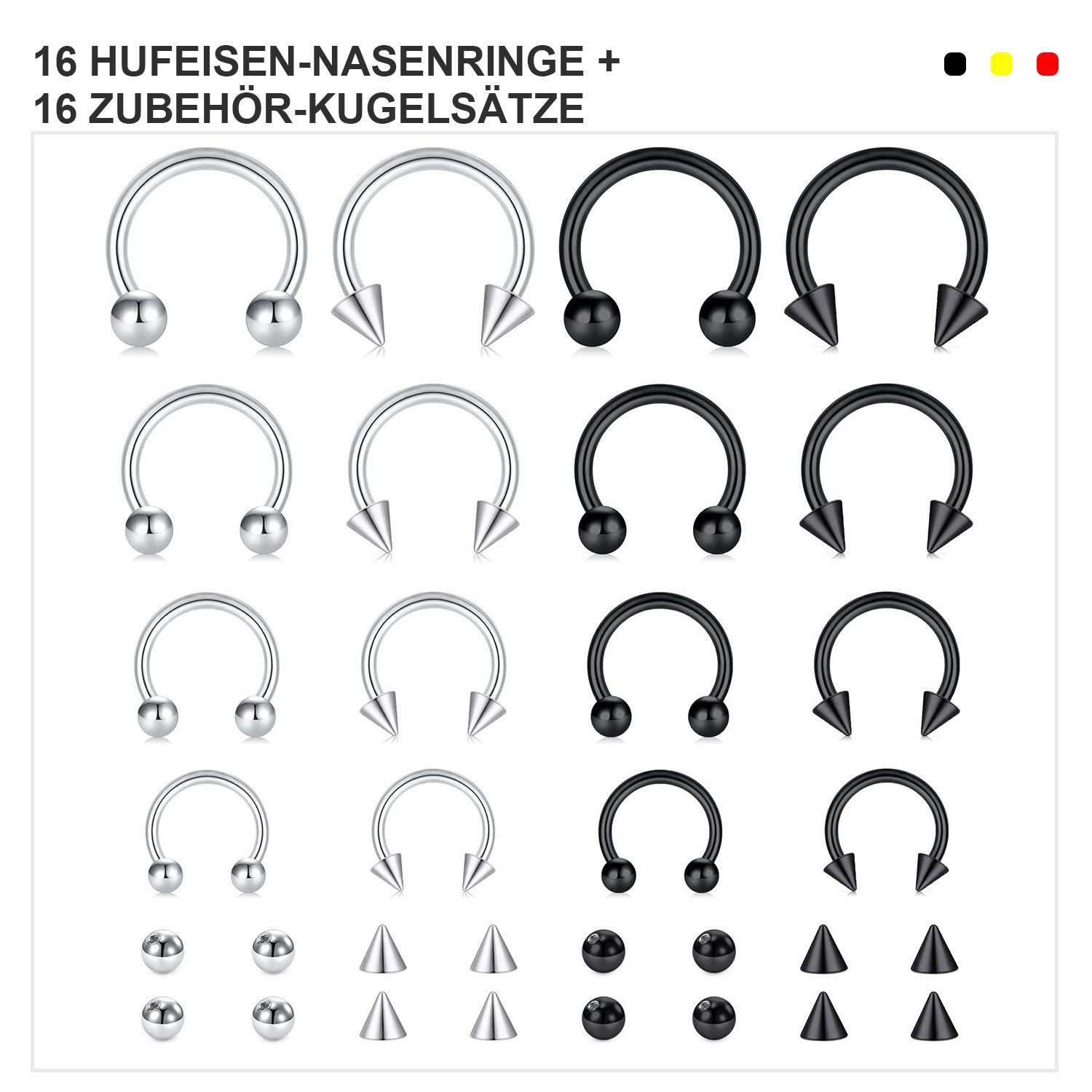 Stücke Hufeisennasenring Schmuck 16 Perforation aus Ohrenschirm Edelstah, MAGICSHE Nasenpiercing-Set Knorpel 16G