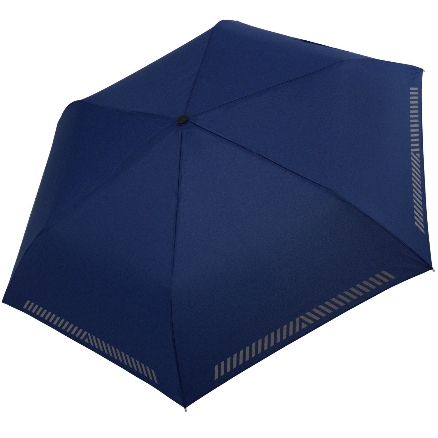 blau Reflex-Streifen Sicherheit durch reflektierend, Taschenregenschirm Kinderschirm mit - iX-brella Auf-Zu-Automatik,