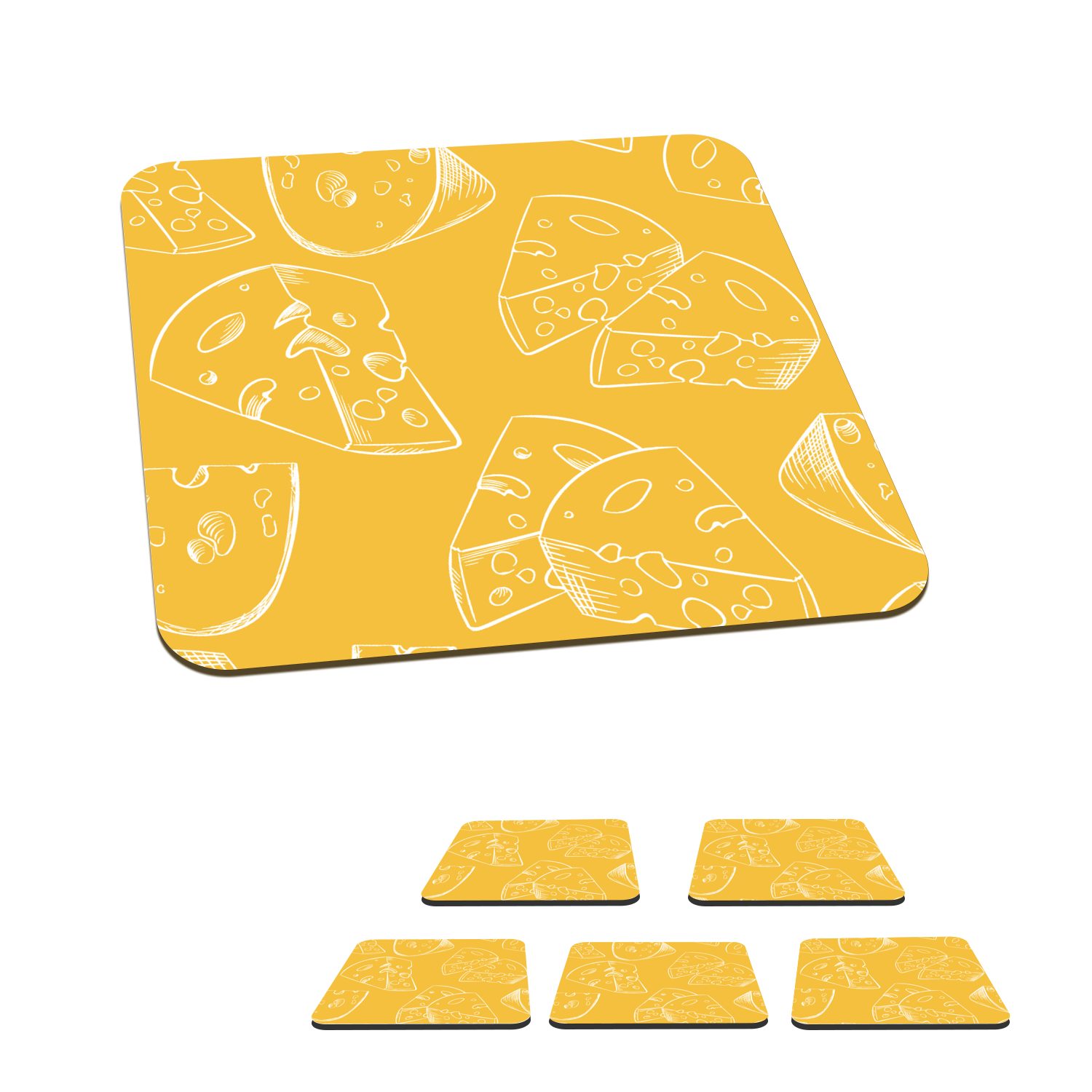 MuchoWow Glasuntersetzer Käse - Gelb - Design, Zubehör Glasuntersetzer, Korkuntersetzer, Untersetzer, für Gläser, 6-tlg., Tasse Tischuntersetzer