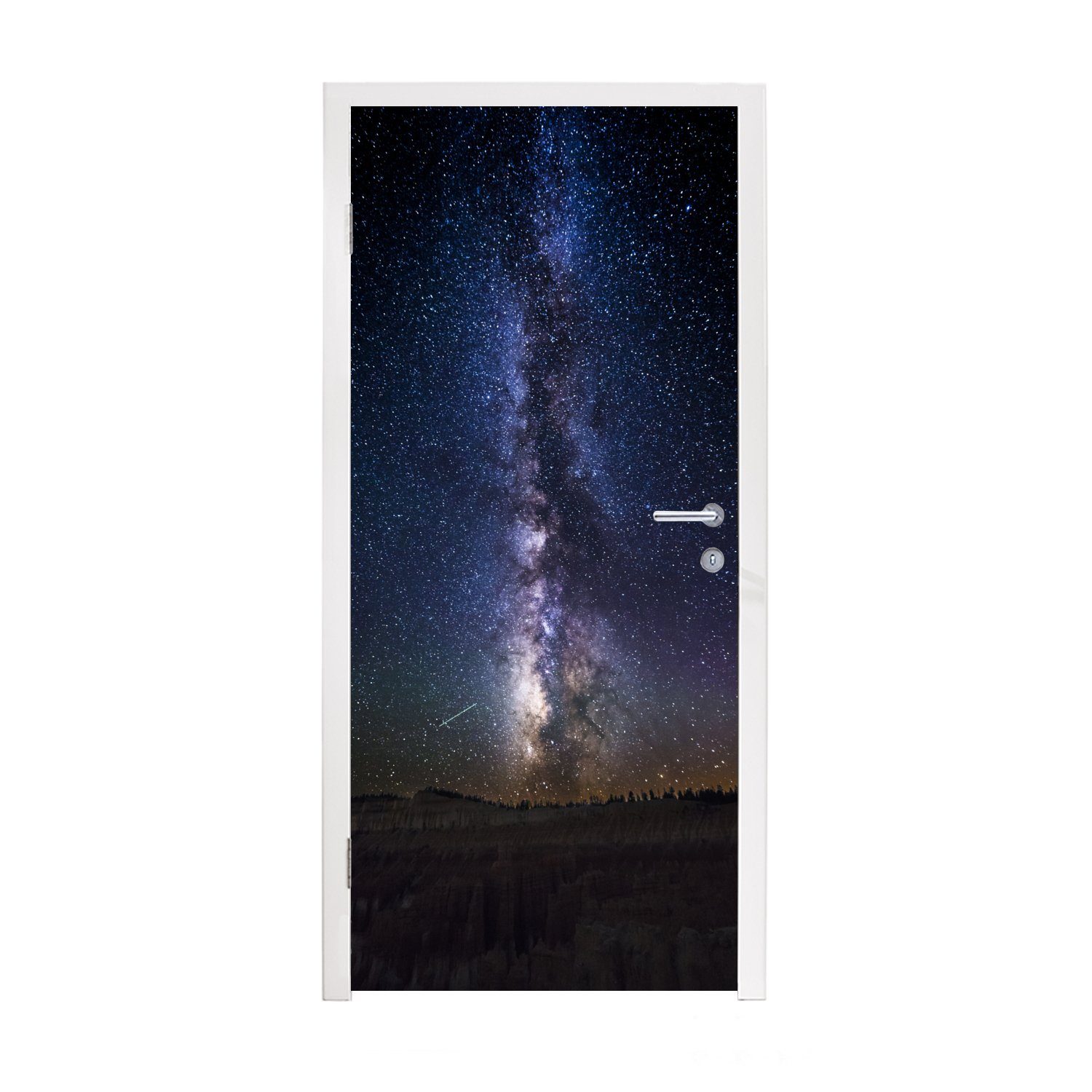 St), Milchstraße dunklen Matt, Fototapete 75x205 am Türtapete MuchoWow Tür, cm Türaufkleber, Himmel, für bedruckt, (1