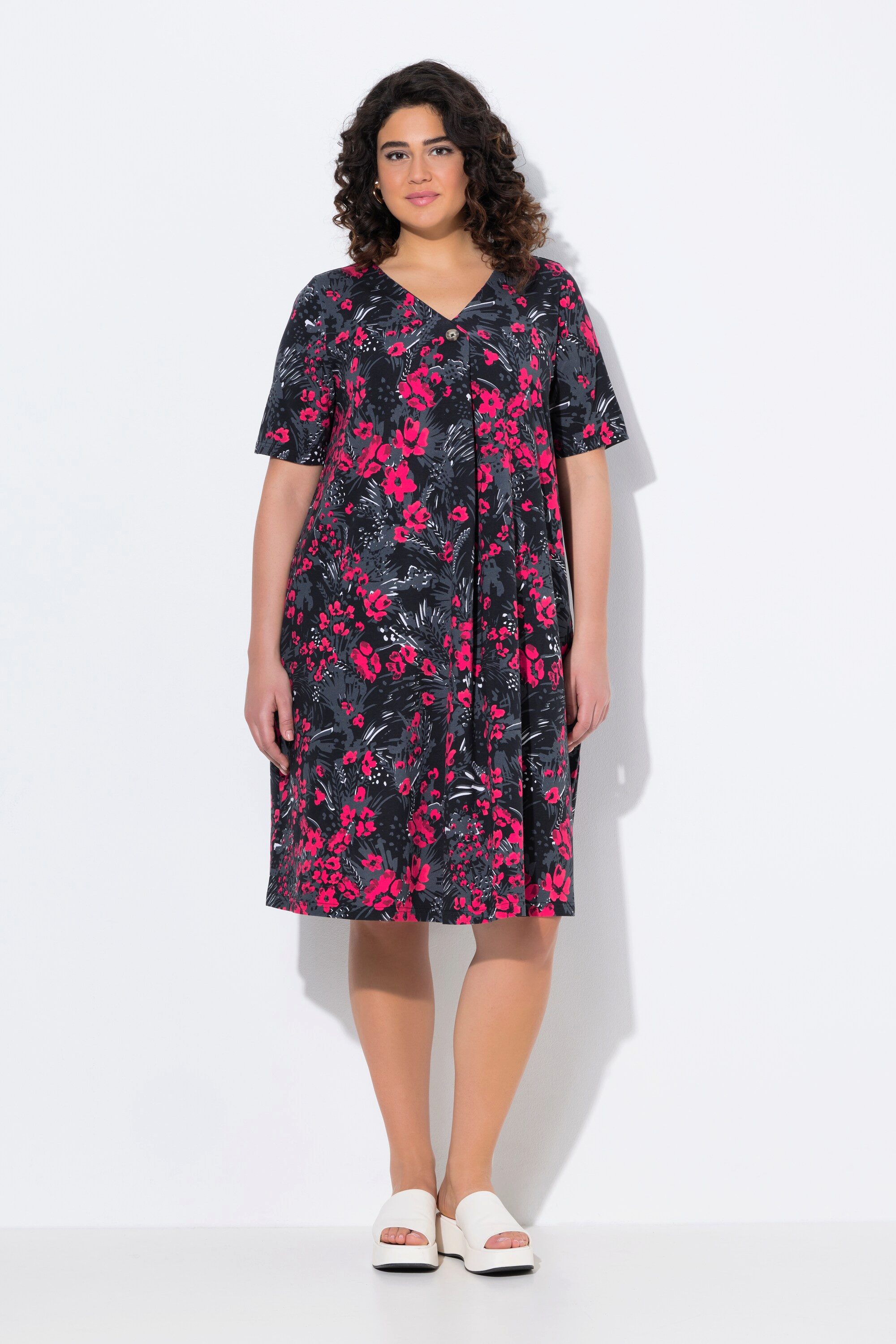 Ulla Popken Jerseykleid Jersey-Midikleid A-Linie V-Ausschnitt günstig online kaufen