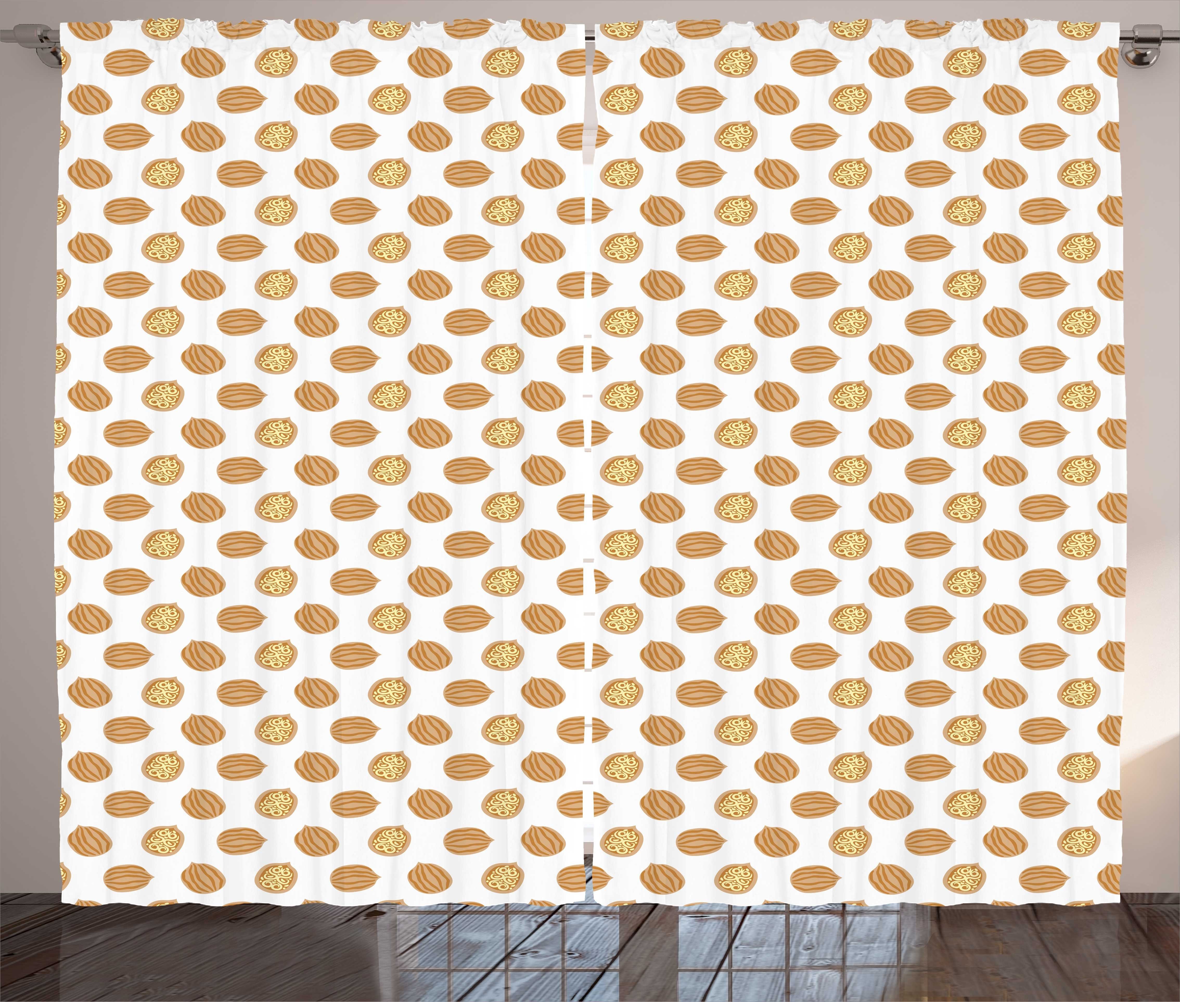 Gardine Schlafzimmer Kräuselband Vorhang mit Schlaufen und Haken, Abakuhaus, Nussbaum Abstrakte Design Nüsse Muster