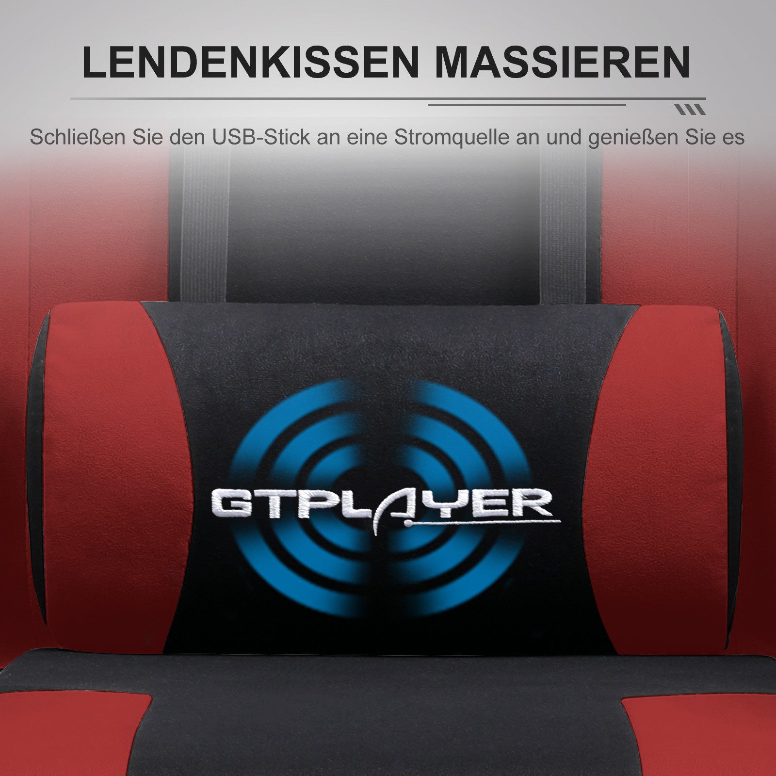 GTPLAYER Gaming-Stuhl Bürostuhl Gaming Stuhl Massage Ergonomischer Gamer Stuhl, mit Massage-Lendenkissen Fußstütze, Kopfstütze – Bild 2 von 5