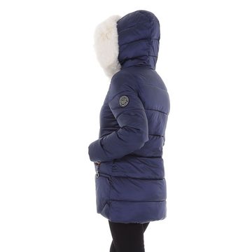 Ital-Design Steppjacke Damen Freizeit Kapuze Gefüttert Winterjacke in Blau