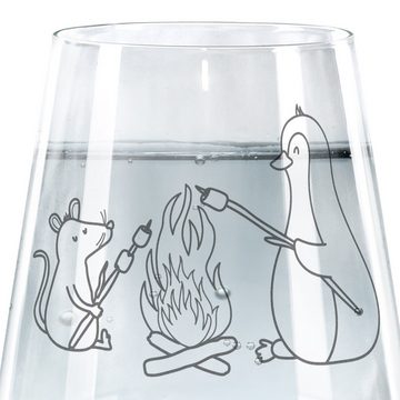 Mr. & Mrs. Panda Glas Pinguin Lagerfeuer - Transparent - Geschenk, Wasserglas, grillen, Bür, Premium Glas, Hochwertige Gravur