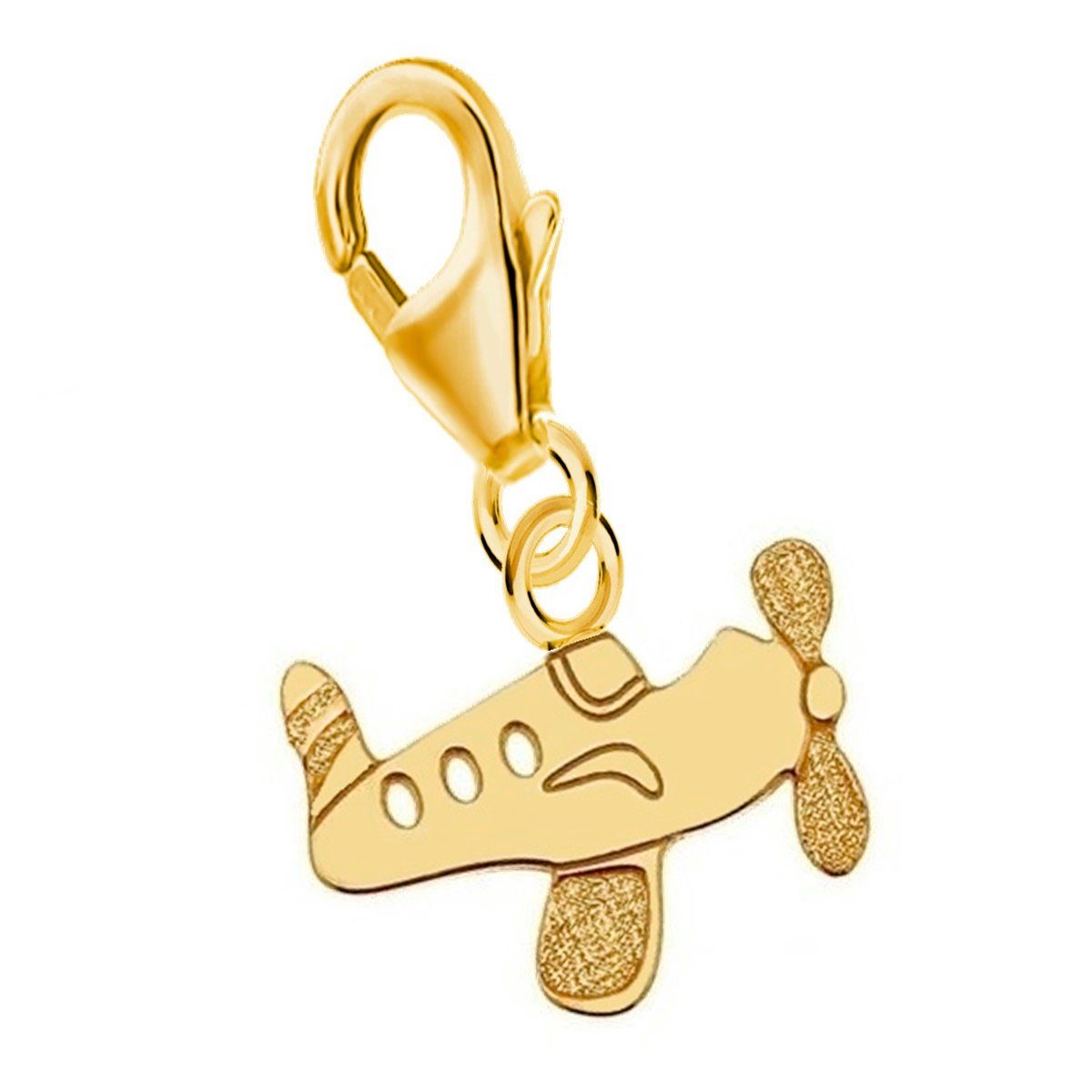 Goldene Hufeisen Charm-Einhänger mini Flugzeug Karabiner Charm 925 Sterling Silber Vergoldet (1 Stück, inkl. Etui), Gelbgold überzogen | Charm-Anhänger