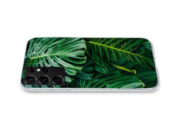 MuchoWow Handyhülle Dunkelgrüne botanische Blätter in einem Garten, Phone Case, Handyhülle Samsung Galaxy S21 Ultra, Silikon, Schutzhülle