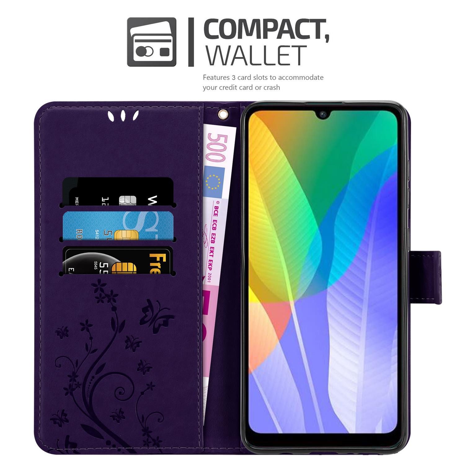 Cadorabo Handyhülle für Huawei Y6P Hülle Huawei Y6P, Hülle Schutzhülle Blumen Flower mit Standfunktion Kartenfach Magnet