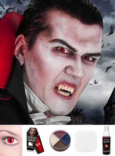 Maskworld Theaterschminke Halloween Vampir Make-up Set, Werde zum ultimativen Vampir mit diesem Komplettset!