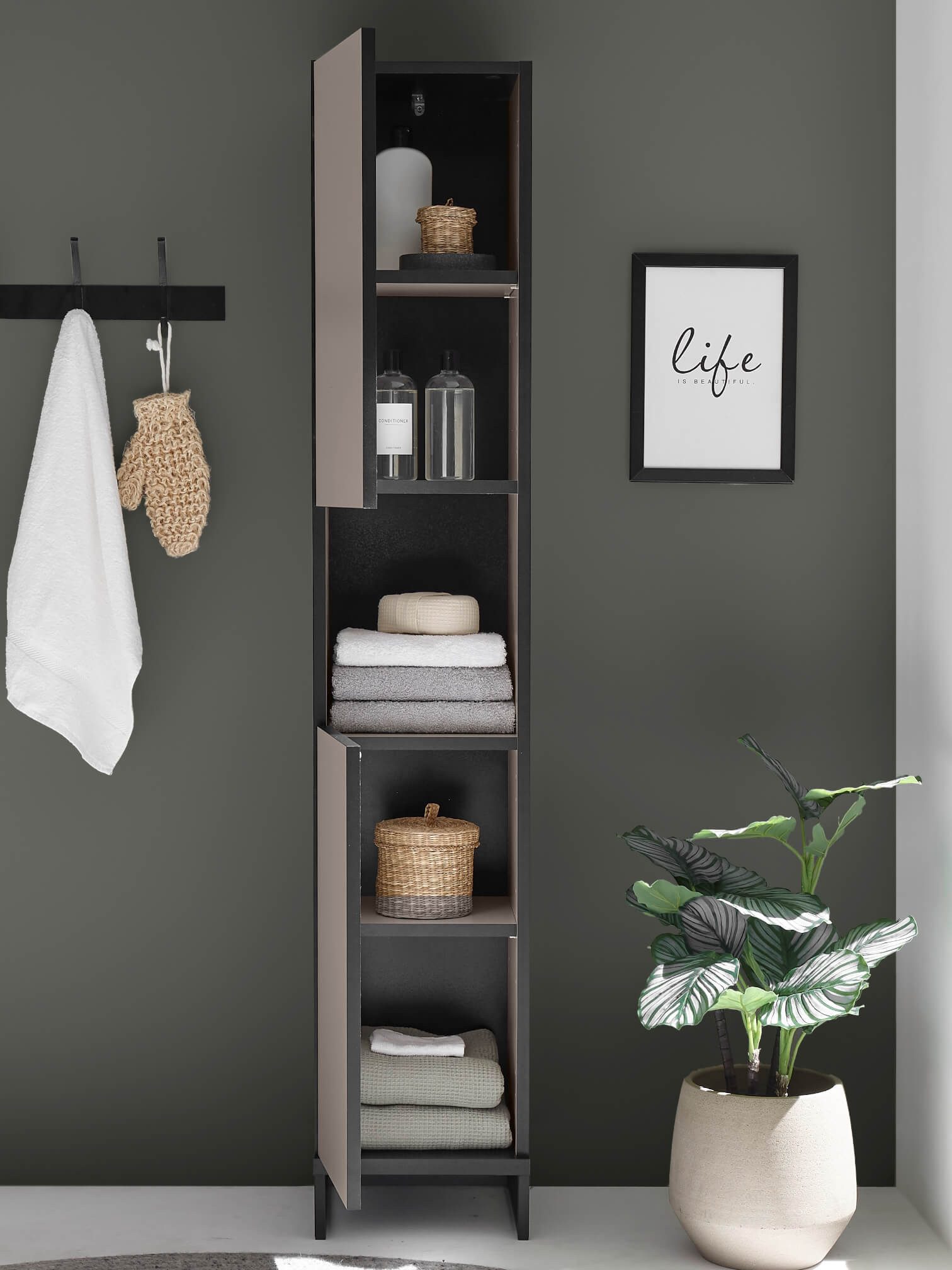 moebel-dich-auf Hochschrank VENEZIA (schmaler Badezimmer Wandschrank in kaschmir 30 cm breit) – Bild 4 von 5
