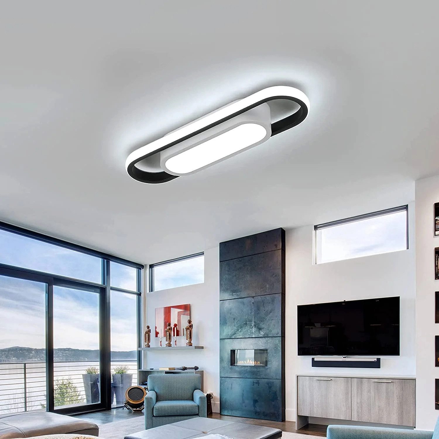 Riserva Deckenleuchte LED Deckenleuchte 24W, 6500K, Schwarz-Weiß, 40 × 12 × 5 cm, LED wechselbar