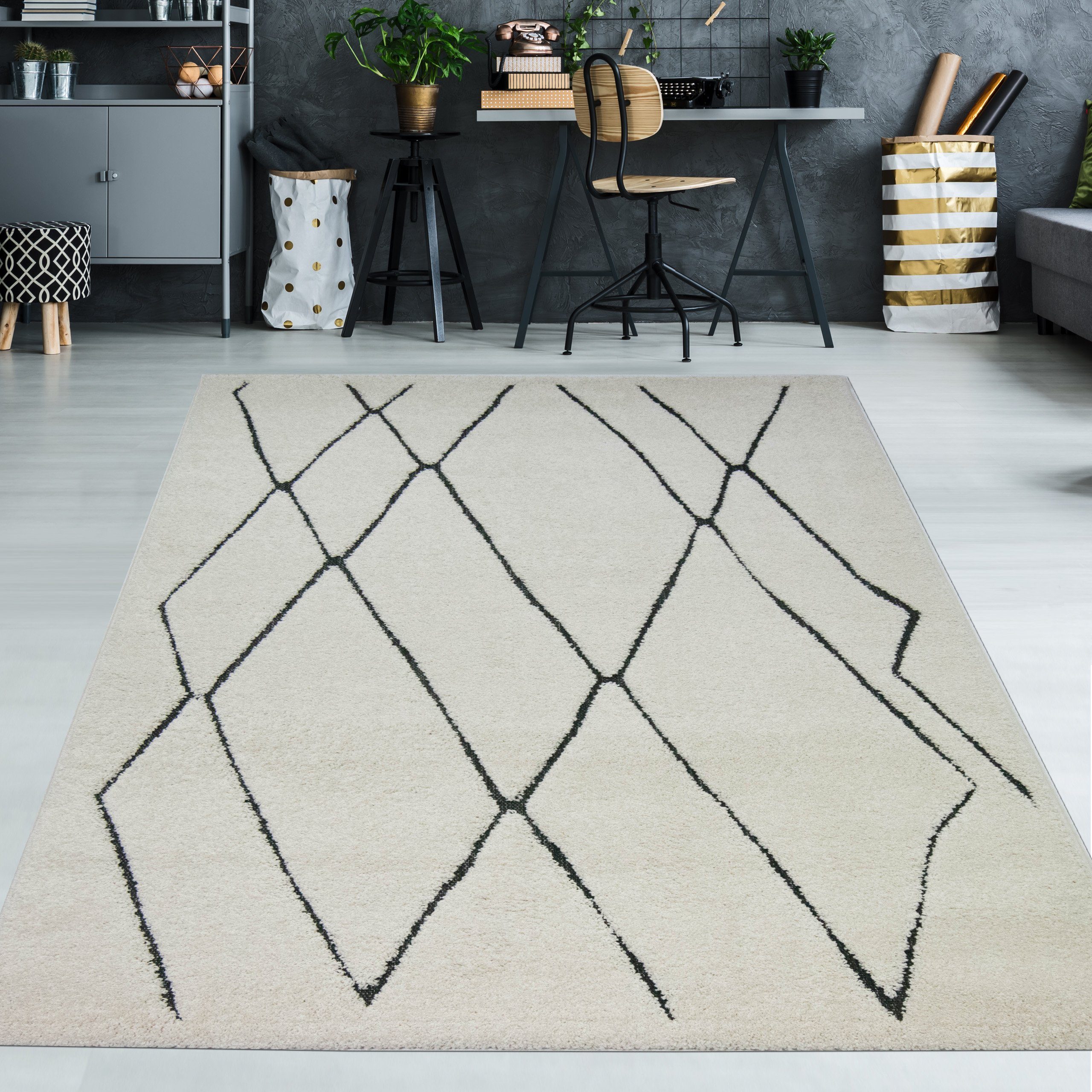 TeppichHome24 Teppich Flauschiger Teppich creme Rauten günstig online kaufen