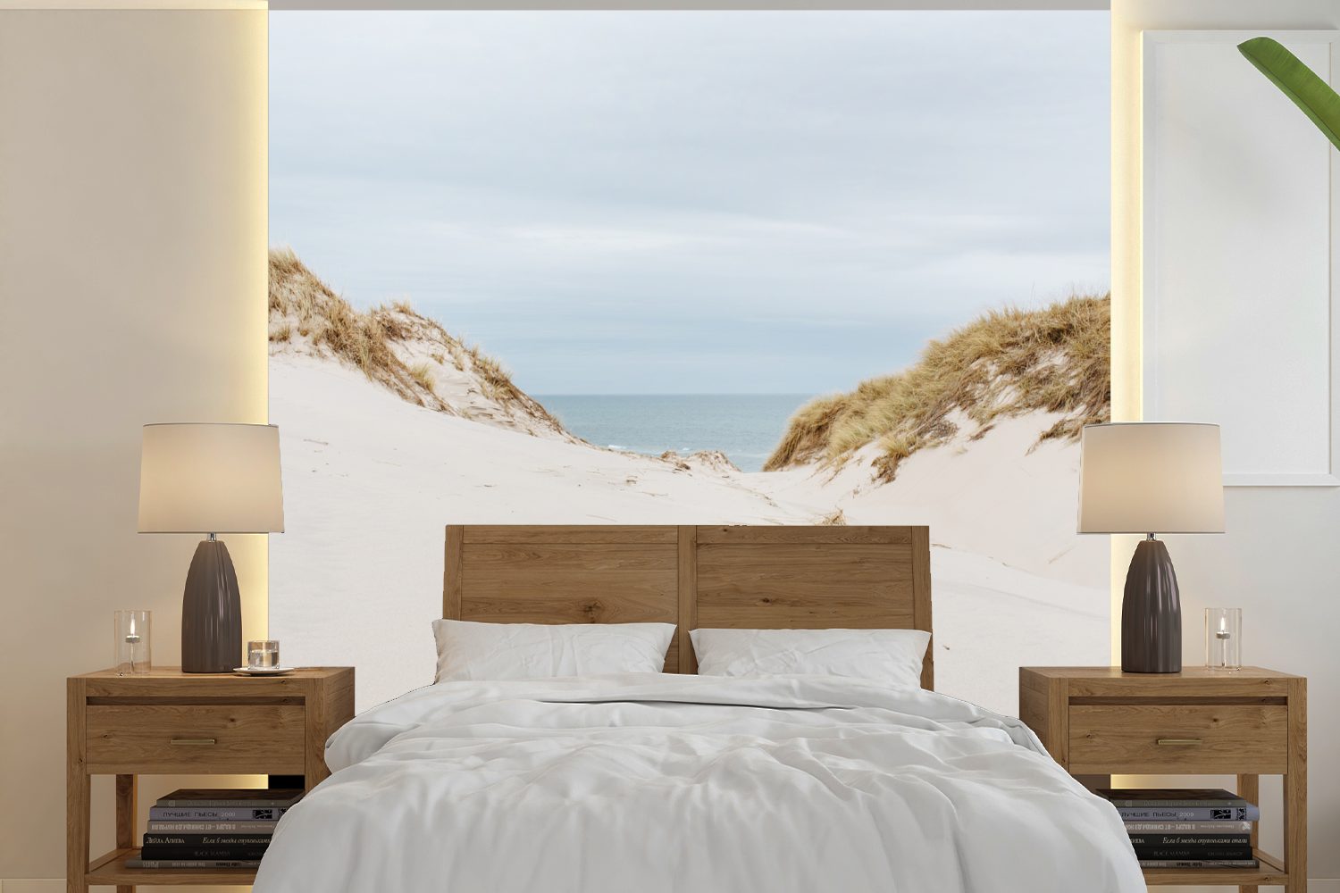 Meer Tapete Schlafzimmer, mit Fototapete im Hintergrund, Wandtapete oder (5 MuchoWow für Sanddünen dem Wohnzimmer bedruckt, Vinyl Matt, St),