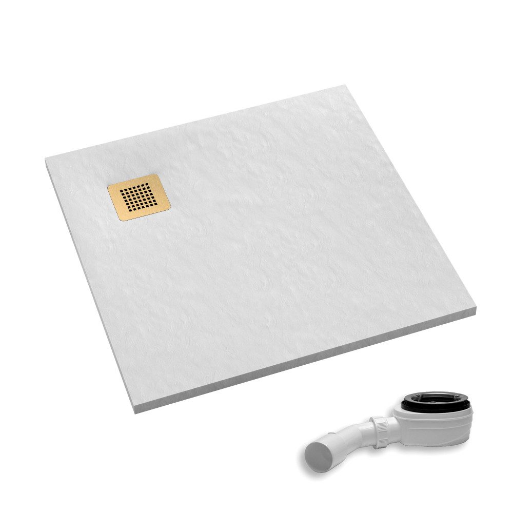 Aquabad® Duschwanne PALAST White Stone inkl. Ablaufgarnitur, Quadrat, Acryl, 1-St., Duschwanne + Ablaufgarnitur, 100x100 cm