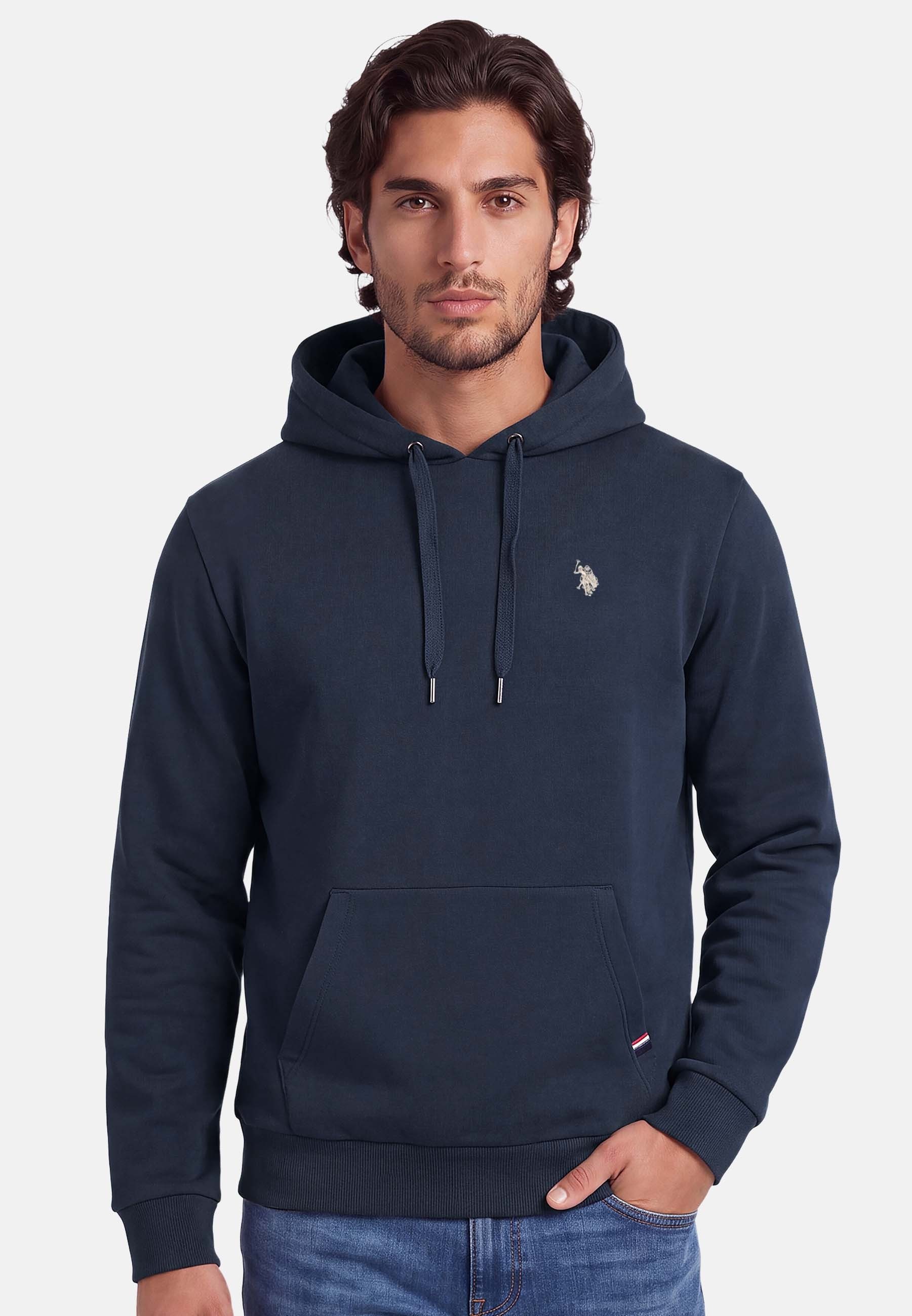 U.S. Polo Assn. Hoodie mit Fleece-Innenseite und gesticktem Brustlogo Weicher Herren-Hoodie mit Kängurutasche und normaler Passform