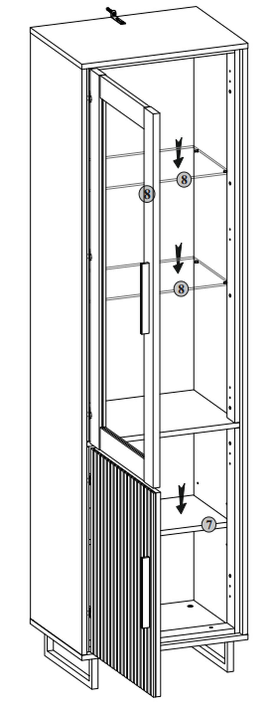 ELFO Vitrine in Eiche / schwarz, Eiche teilmassiv - 54x197x40cm (BxHxT)