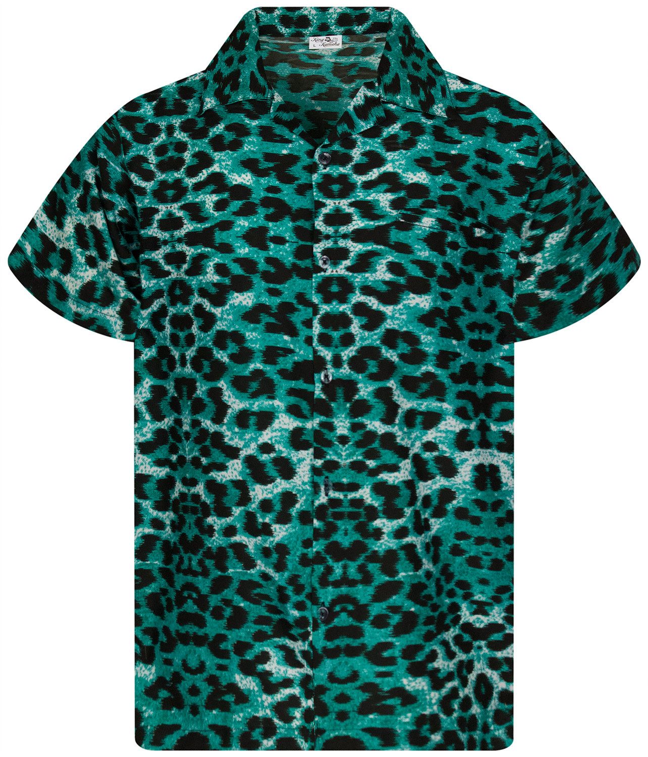 Hawaiihemd Leopard Funky Hawaii-Hemd Herren Kurzarm Front-Tasche Stylish Unisex