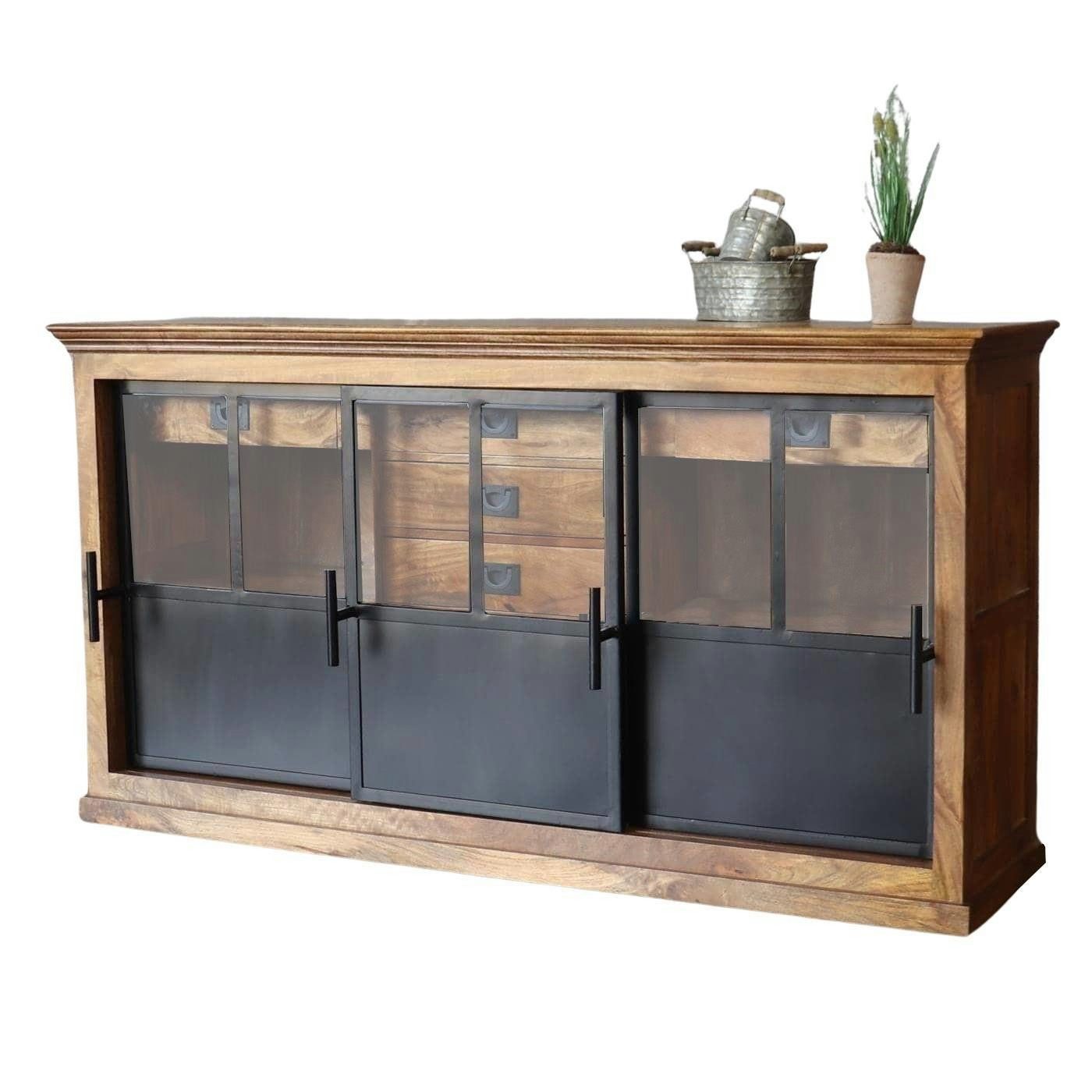 baario Sideboard Sideboard HOXT Industrial Design, 180cm breit massiv Mangoholz & Eisen Anrichte