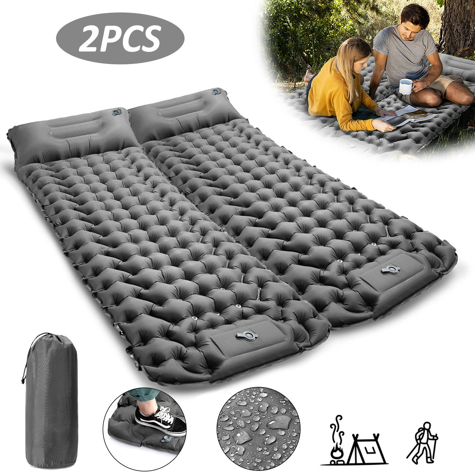 CALIYO Isomatte 2-Tlg Isomatte Outdoor, Isomatte Ultraleicht, Isomatte Camping Outdoor, (2-tlg., Isomatte Camping mit Fußpresse Pumpe und Kissen), erschleißfest/wasserabweisend/reißfestigkeit