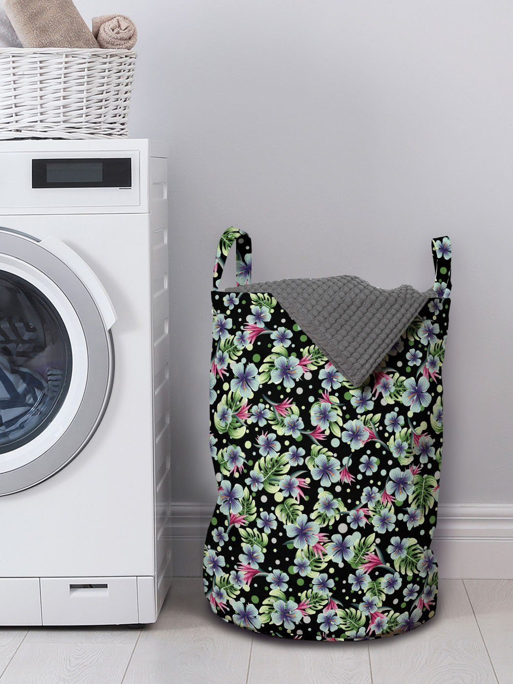 Wäschesäckchen Wäschekorb Hibiskus Tropische mit Pflanzen Waschsalons, für Blots Abakuhaus und Kordelzugverschluss Griffen