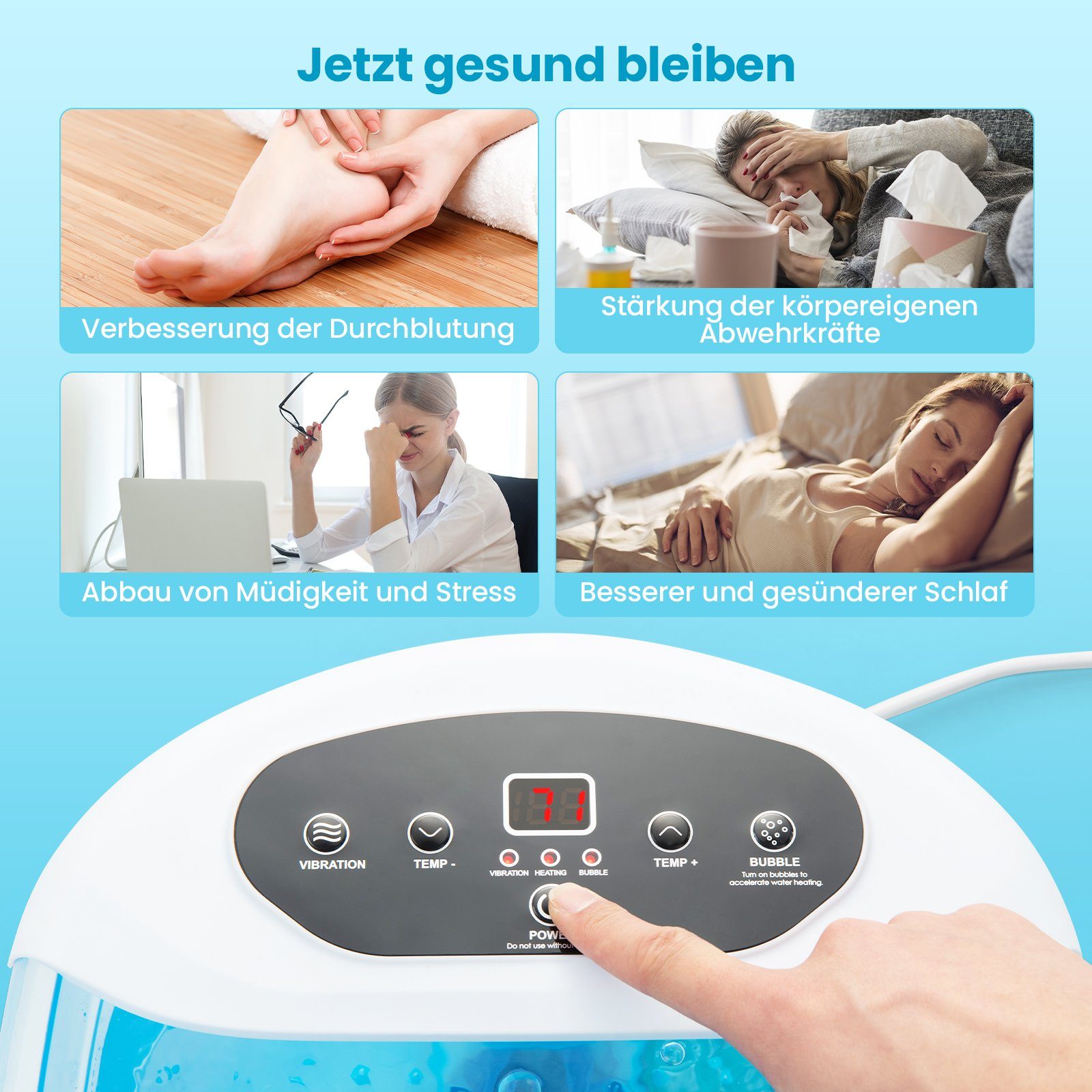 COSTWAY Fußbad, mit Heizfunktion, Vibration, Bubble, Bimsstein, Massagerollen