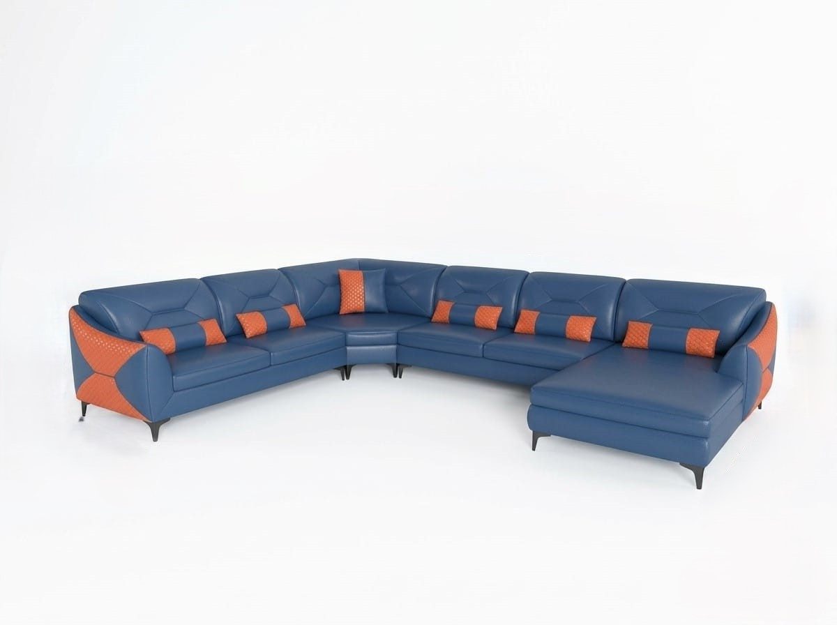 Xlmoebel Wohnlandschaft Modernes U-förmiges Ecksofa in Blau mit Couchtisch und Kissen, 2 Teile, Made in Europa