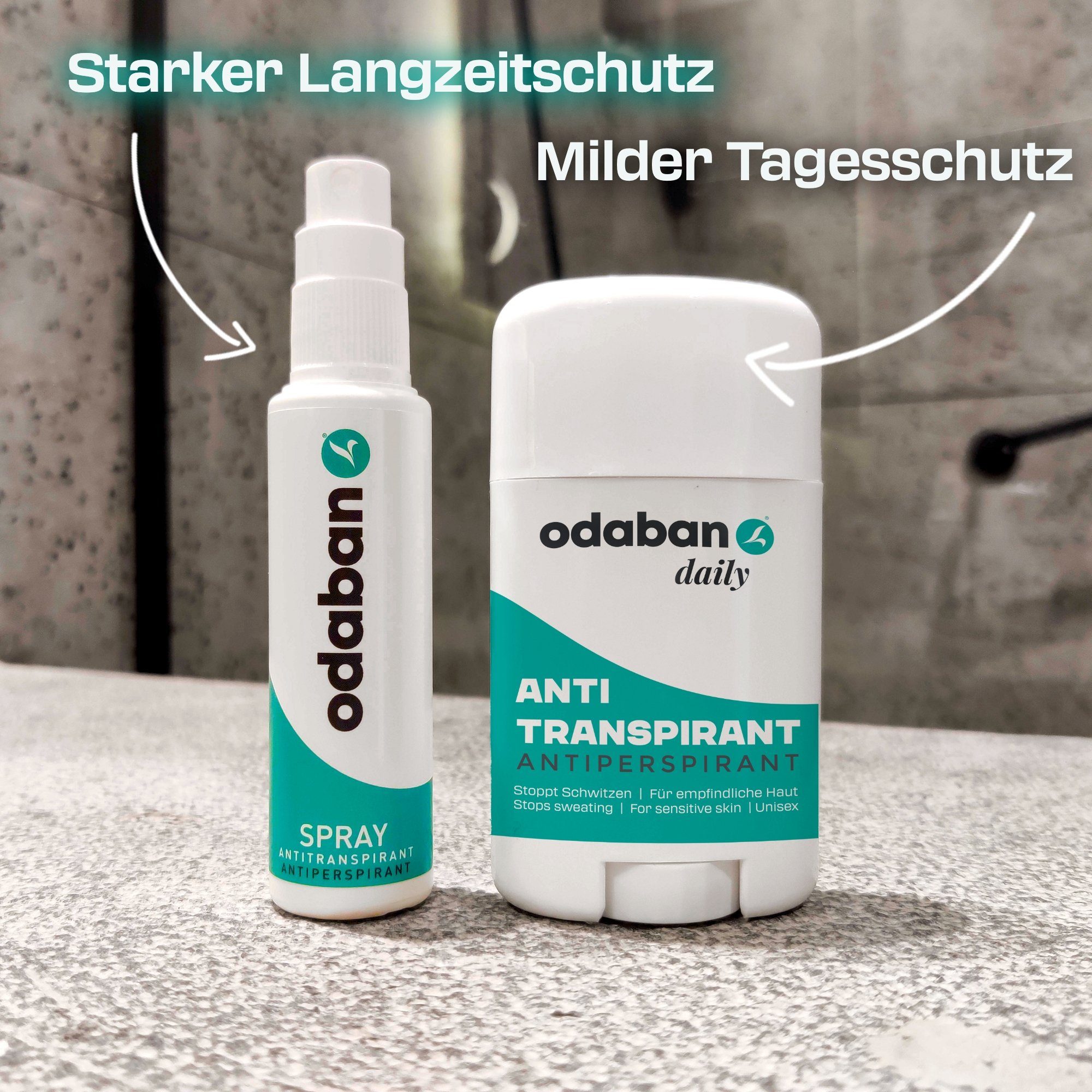 Odaban Deo-Set odaban® Deo Set Stick Spray 2-tlg., dermatolgisch Wirksamkeit gegen Antitranspirant bestätigt. - Schwitzen, 