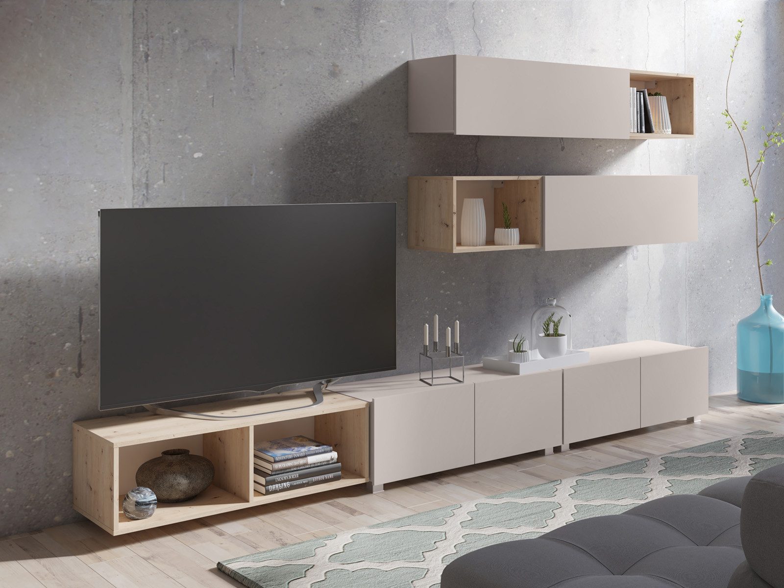 HAUSELEMENT Wohnwand CALABRINI-25, (7-St), Hängewohnwand Schrankwand Anbauwand Modern