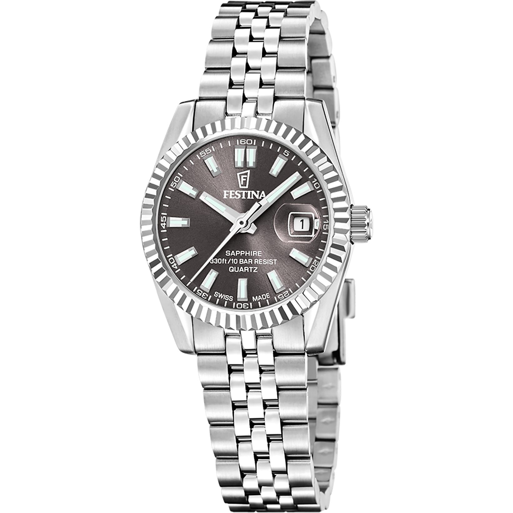 Festina Quarzuhr Classic Steel F20087_6, Armbanduhr, Damenuhr, Swiss Made, Edelstahlarmband, analog, Tag