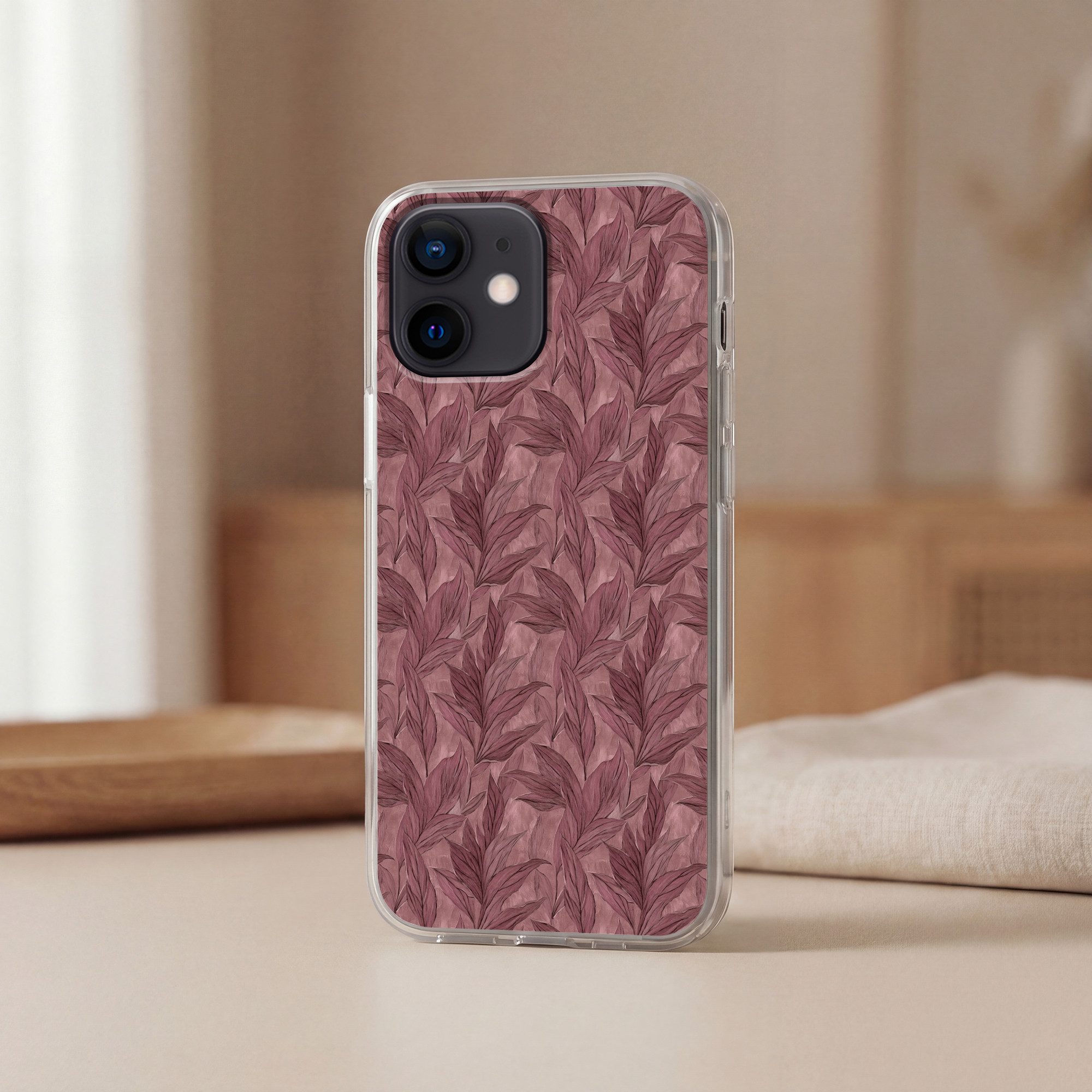 MuchoWow Handyhülle für Apple iPhone 12 Mini Blätter - Muster - Lila, Smartphone-Bumper, Print, Handy Schutzhülle Dünn