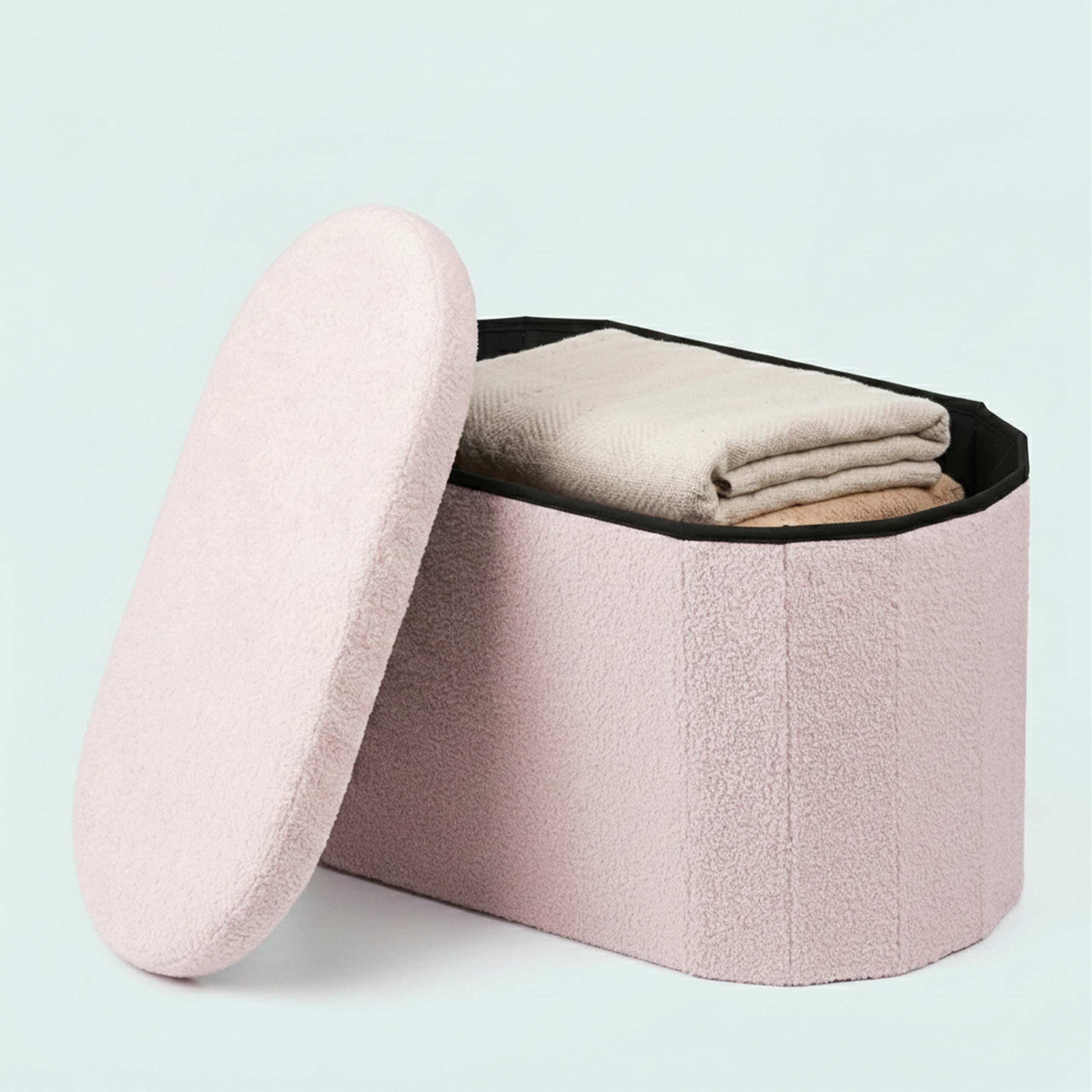 relaxdays Sitztruhe Sitzbank aus Teddystoff (1-St), Rosa – Bild 5 von 5
