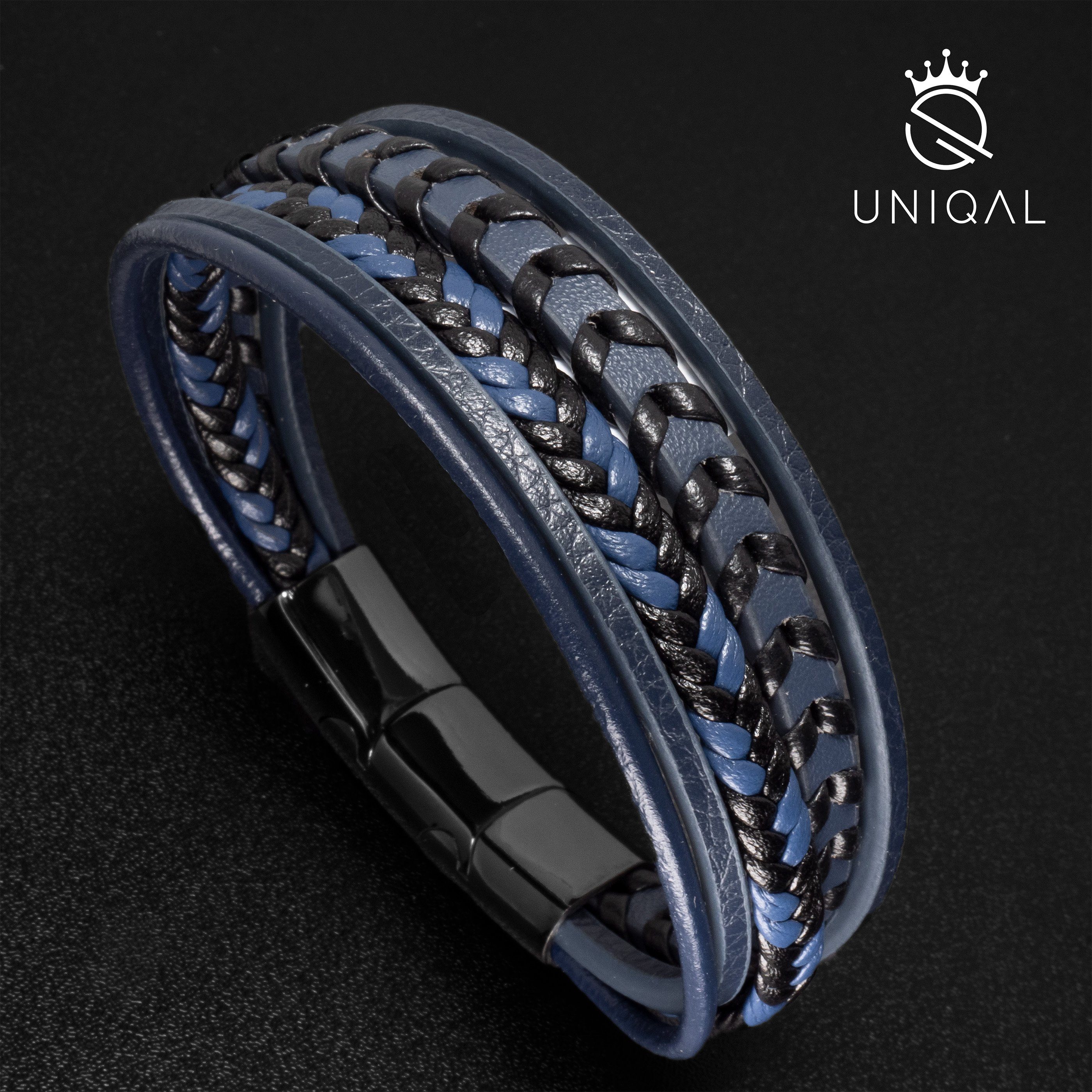 Echtleder, Blau Lederarmband geflochten black elegant brown Rindsleder Style, Lederarmband Casual Handgefertigt) (Edelstahl, "ARMARA" UNIQAL.de Herren