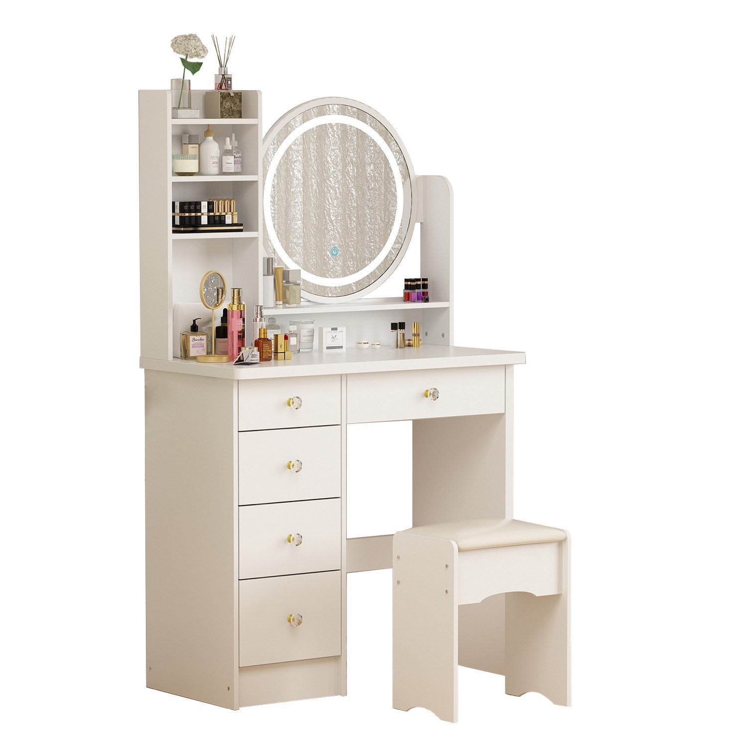 FUFU&GAGA Schminktisch mit Hocker und 5 Schubladen, 80 B x 40 T x 135H cm günstig online kaufen