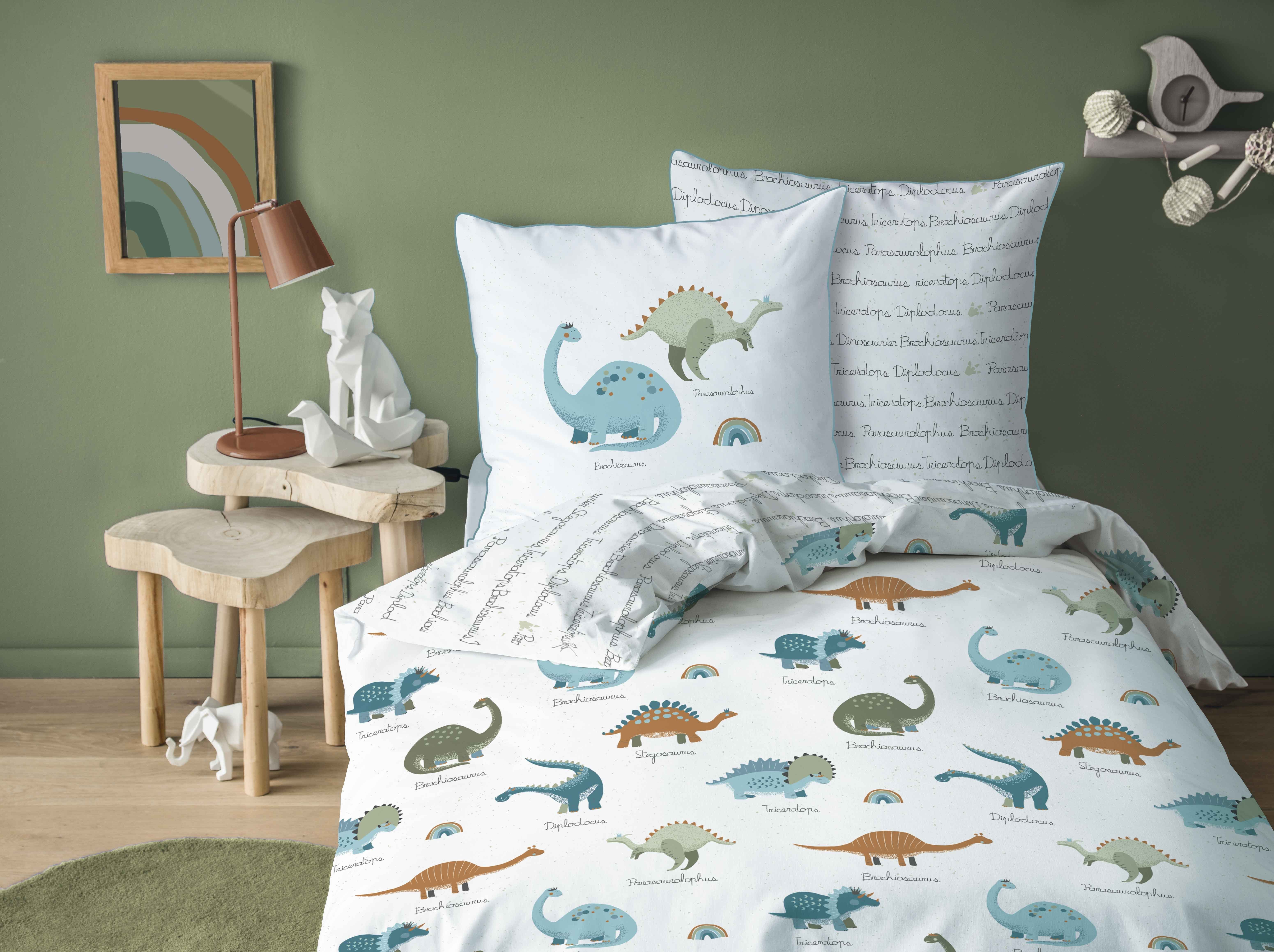 MTOnlinehandel Kinderbettwäsche Dino 135x200 + 80x80 cm 2 tlg., 100 % Baumw günstig online kaufen