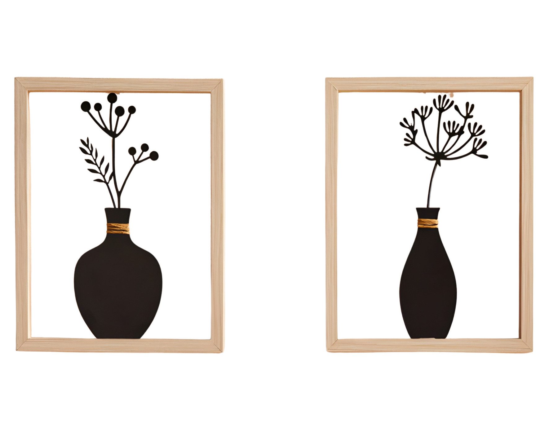 Dekoleidenschaft Wanddekoobjekt "Vase" Metall Wanddeko schwarz mit Holz Rah günstig online kaufen