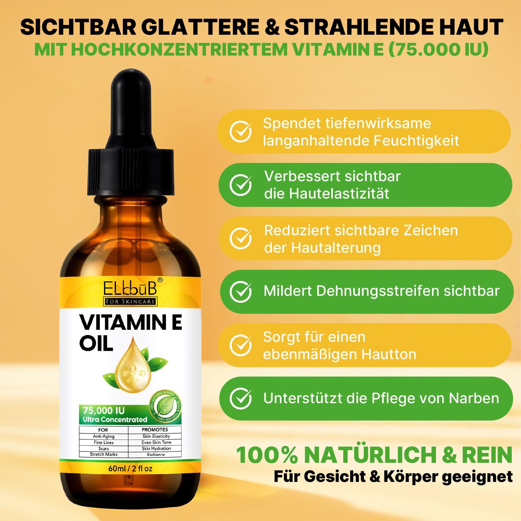 P-Beauty Cosmetic Accessories Gesichtsöl Hautöl Vitamin E Öl Hautstraffung Narbenreduzierung 75.000 IE Vegan, 1-tlg., Hautöl, Gesichtspflege, Vitamine E, Gesicht