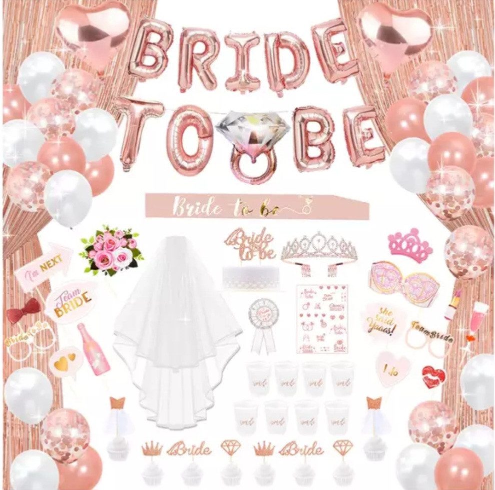 PartyFlamingo Deko-Schriftzug JGA Party Set Bride to Be – Rose Gold Deko Junggesellinnenabschied (84 St)