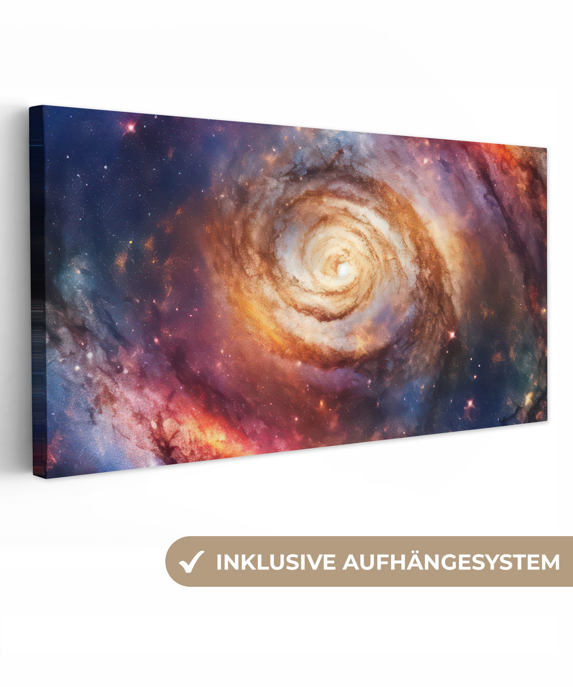 OneMillionCanvasses® Leinwandbild Panorama Milchstraße - Neon - Sternenhimmel - Weltraum, Fotodruck (1 St), Gaming Bilder, Wandbild Gamingzimmer, Deko Wandbilder Gamer 40x20 cm