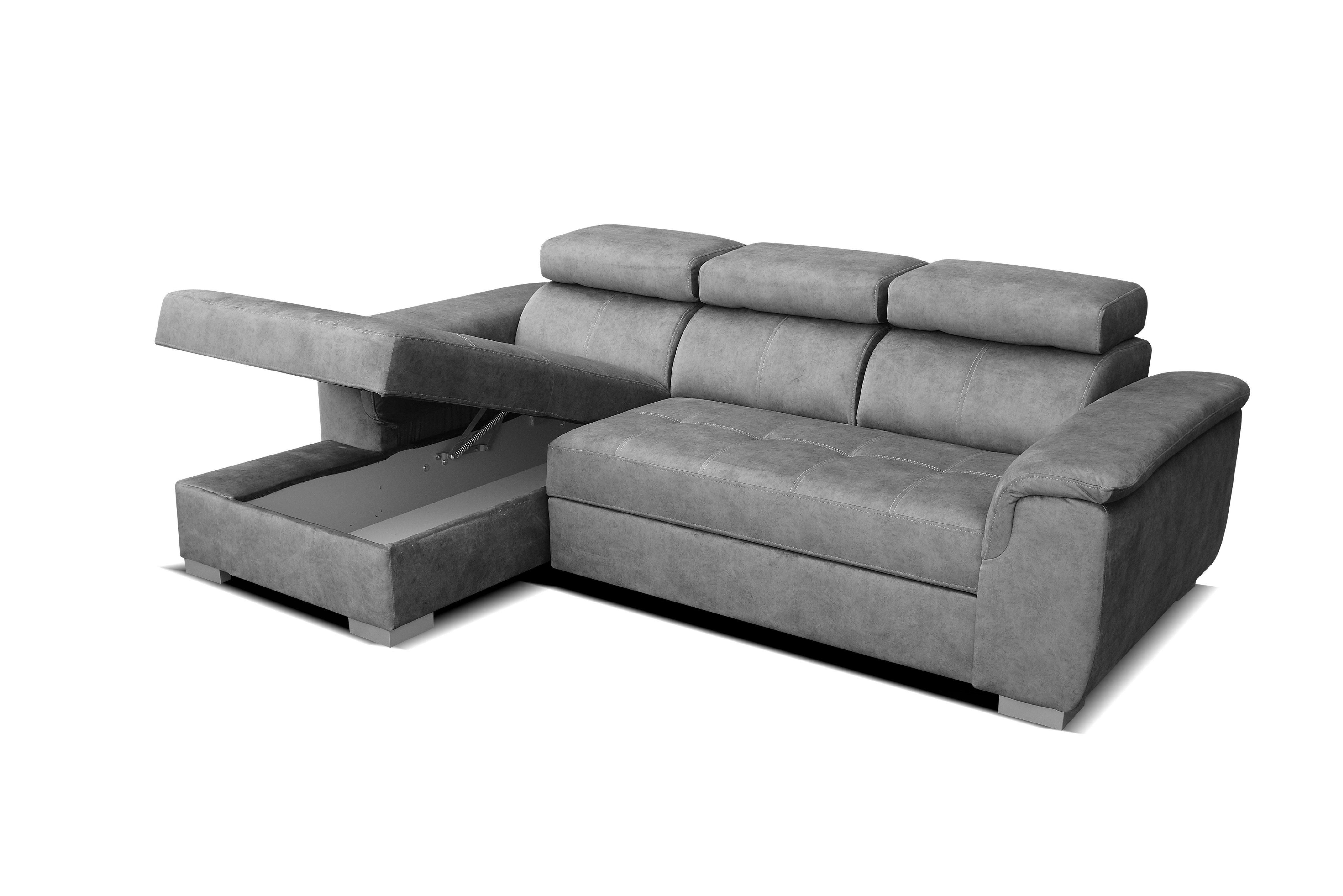 Silver Verstellbare Ecksofa Kopfstützen BEIGE Sofa mit Schlaffunktion 3 robin Bettkasten