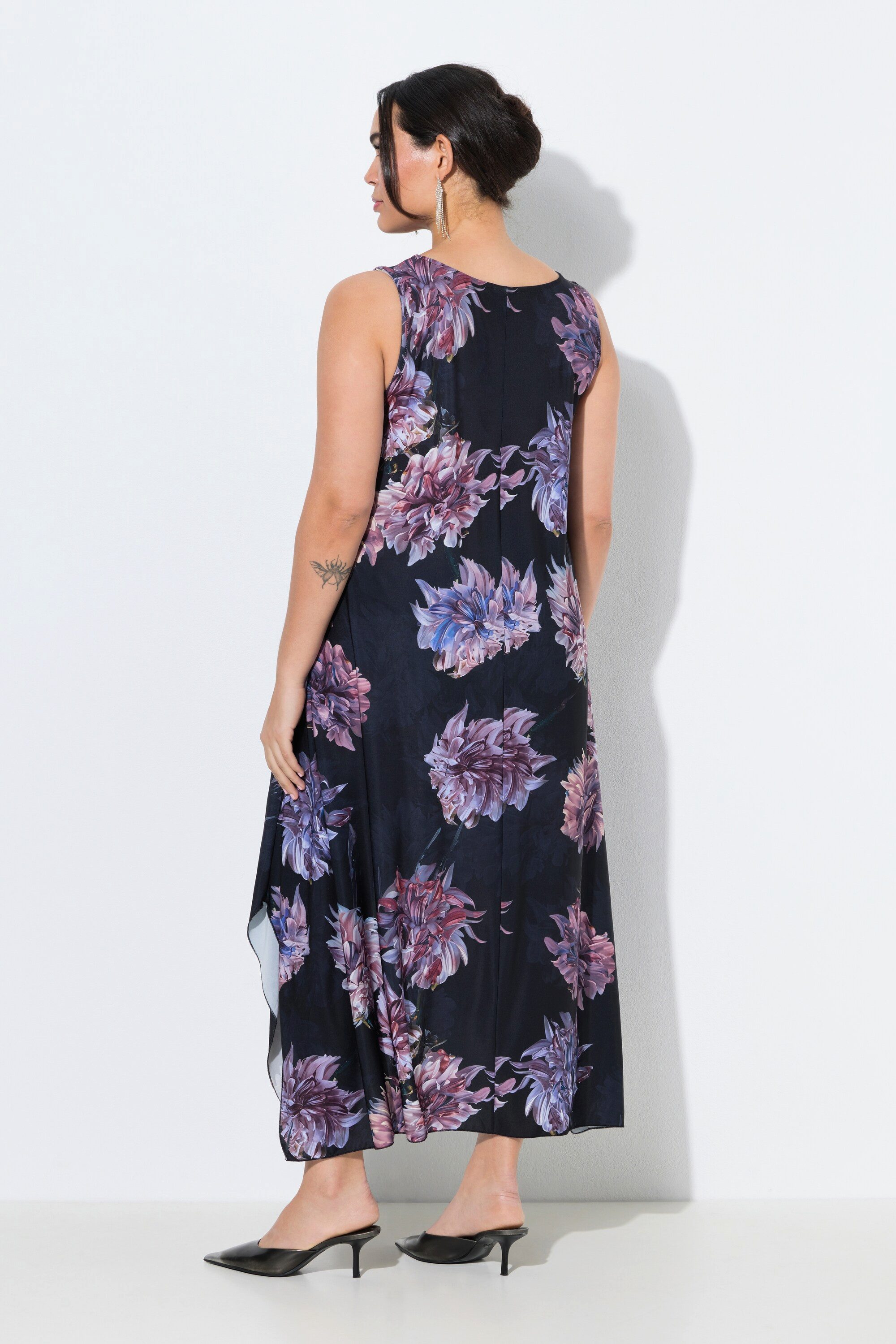 Ulla Popken Cocktailkleid Midikleid Blüten Rundhals ärmellos