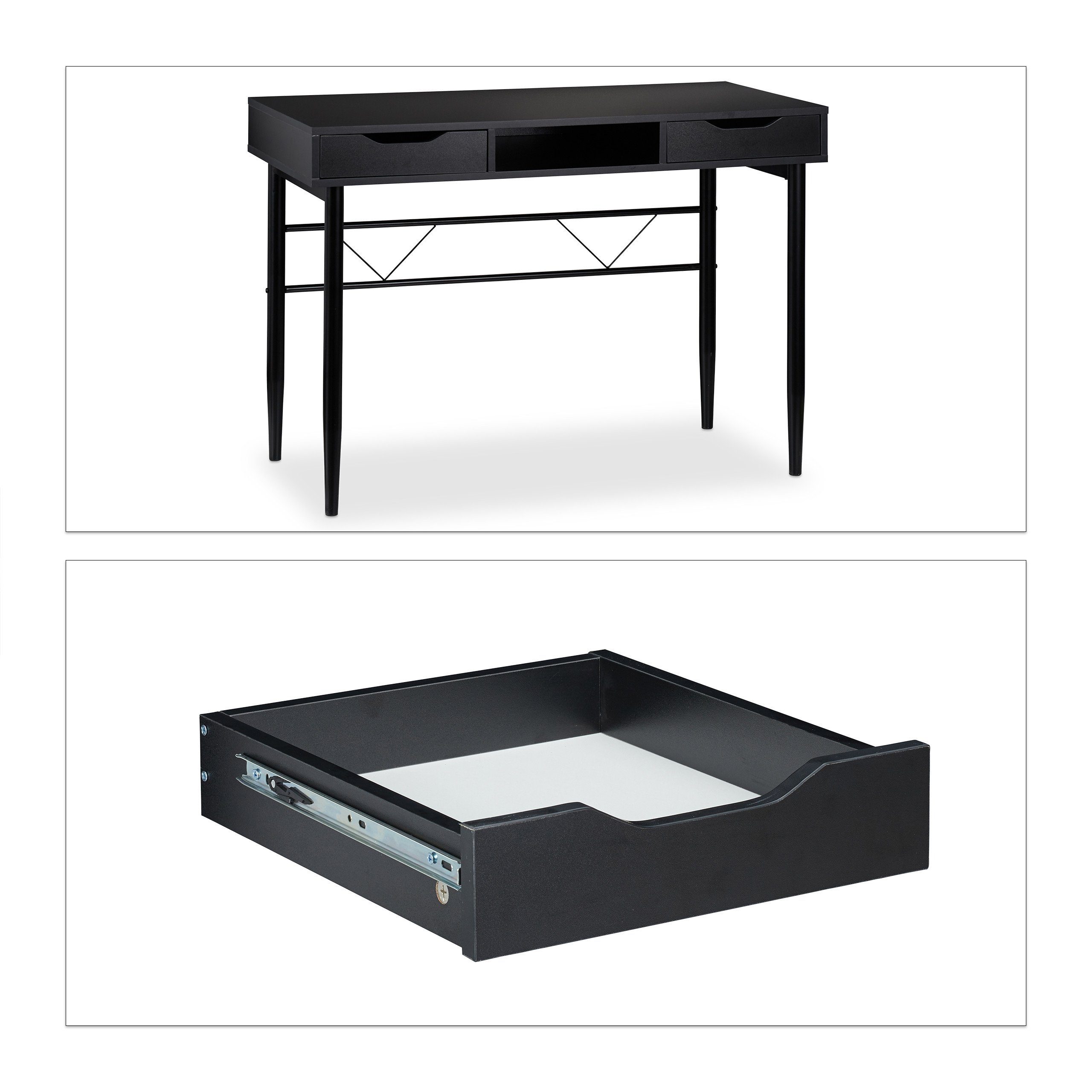 / Schwarz mit Schwarz Schreibtisch Schreibtisch Schubladen, relaxdays